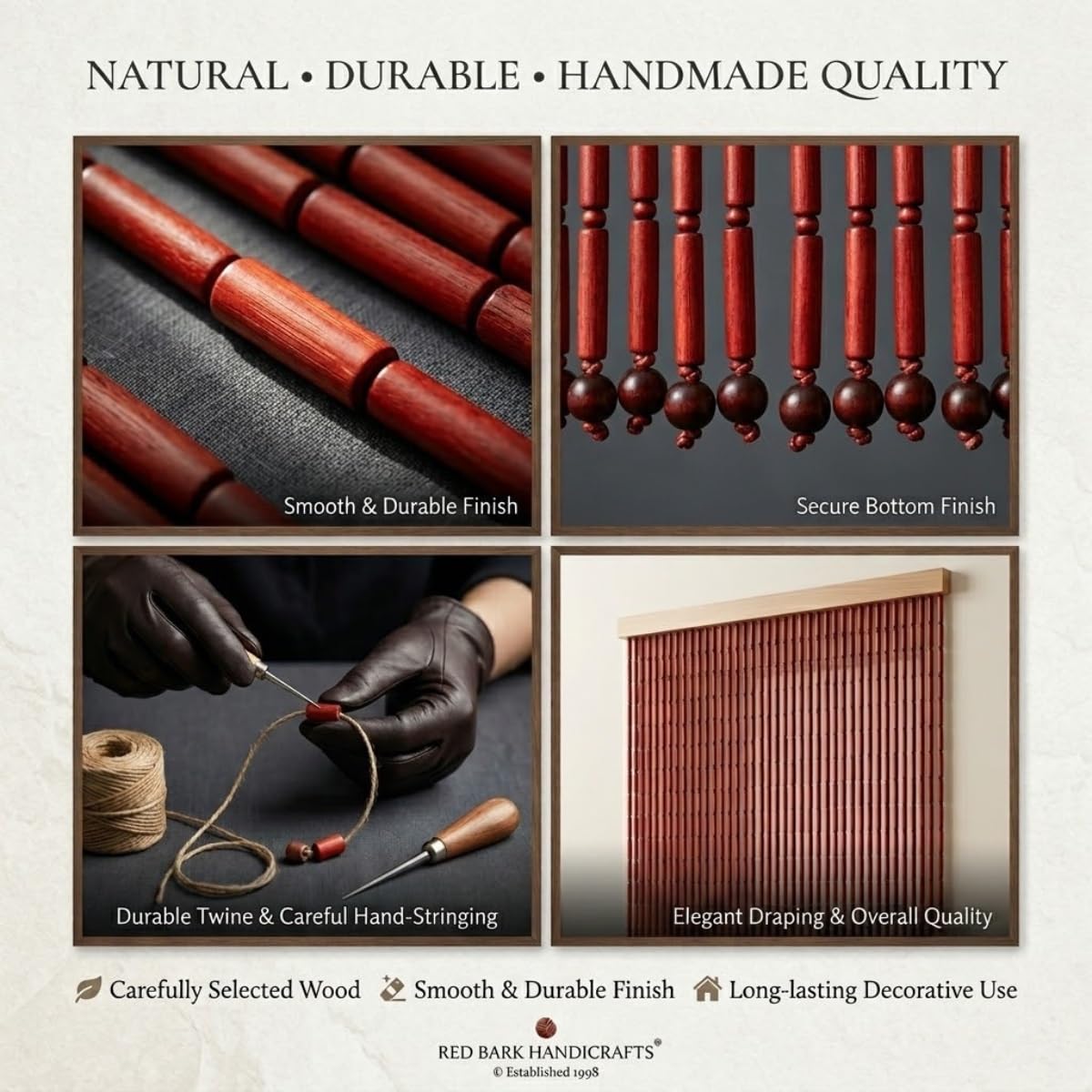 Rideau de Perles en Bois et Bambou Fait Main Rideau de Porte Décoratif Naturel, Séparateur de Pièce Rétro et Élégant, Idéal Pour Appartement, Cuisine, Salon, Café(Original Wood,90x200cm)