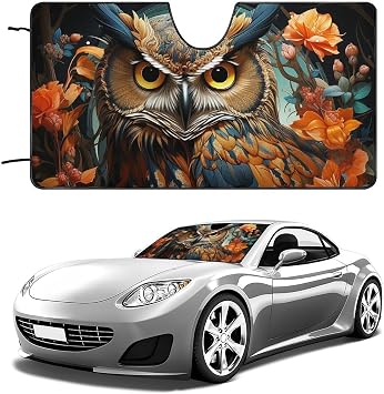 Car Windshield Sun Shades Foldable Front Window Shades Wild Owl Sun Shade Windshield Sun Visor Protector for Car Keep Interior Cool Cars Windshield Sun Visor Auto Accessories