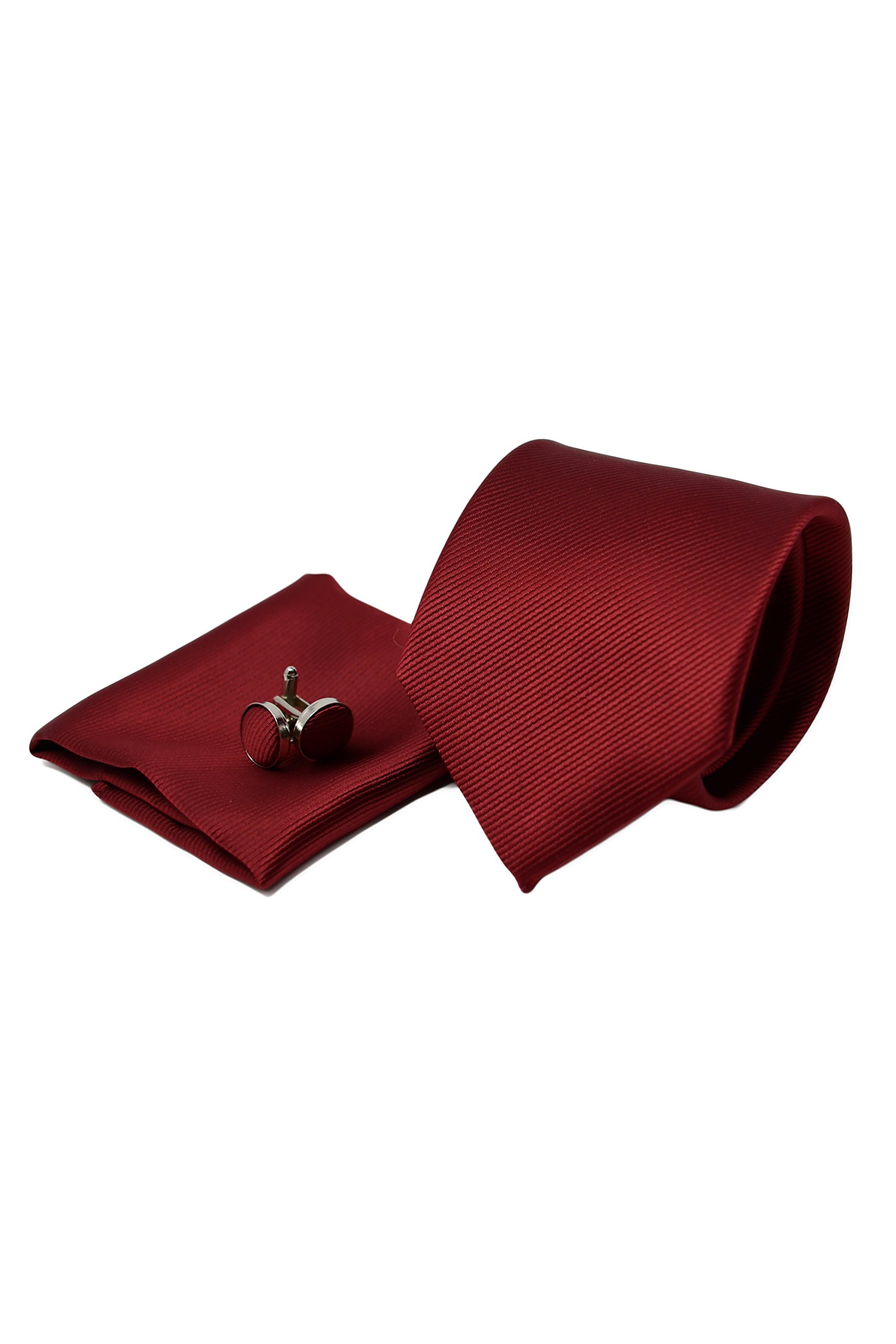 Sweet Leaf Cravatta da uomo, Fazzoletto da Taschino e Gemelli Rosso Scuro - 100% seta - Classico, Elegante e Moderno - (Confezione Regalo, ideale per un matrimonio, con un abito)