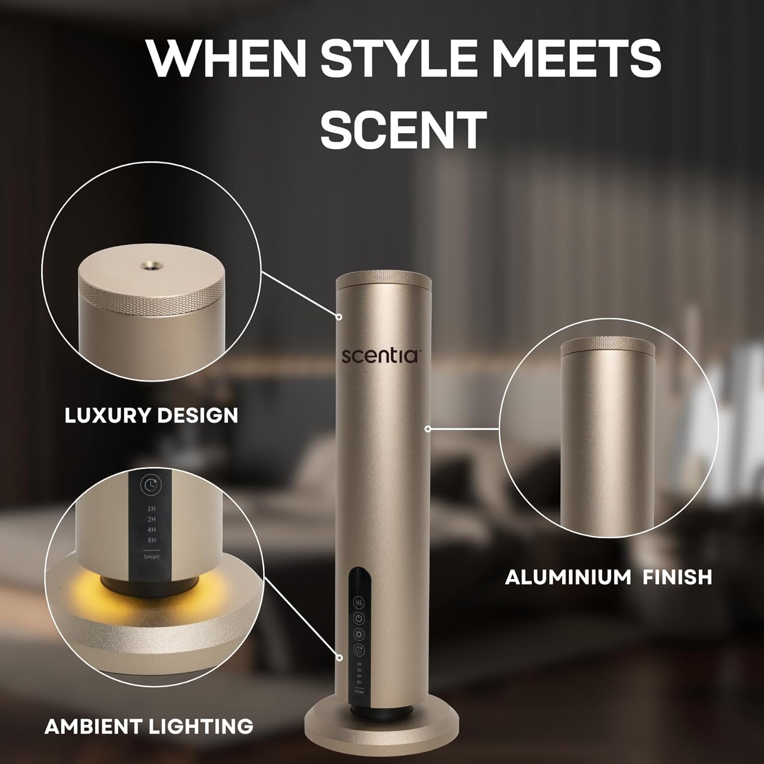 Scentia Wireless Waterless Hotel Scent Diffuser | Includes Premium USA-Made Oil Blend | App Controlled, Cordless | Home, Office, Spa, Aromatherapy | Covers 1500 Sq Ft | 72 Hrs in 1 Charging | Gold - Image 5