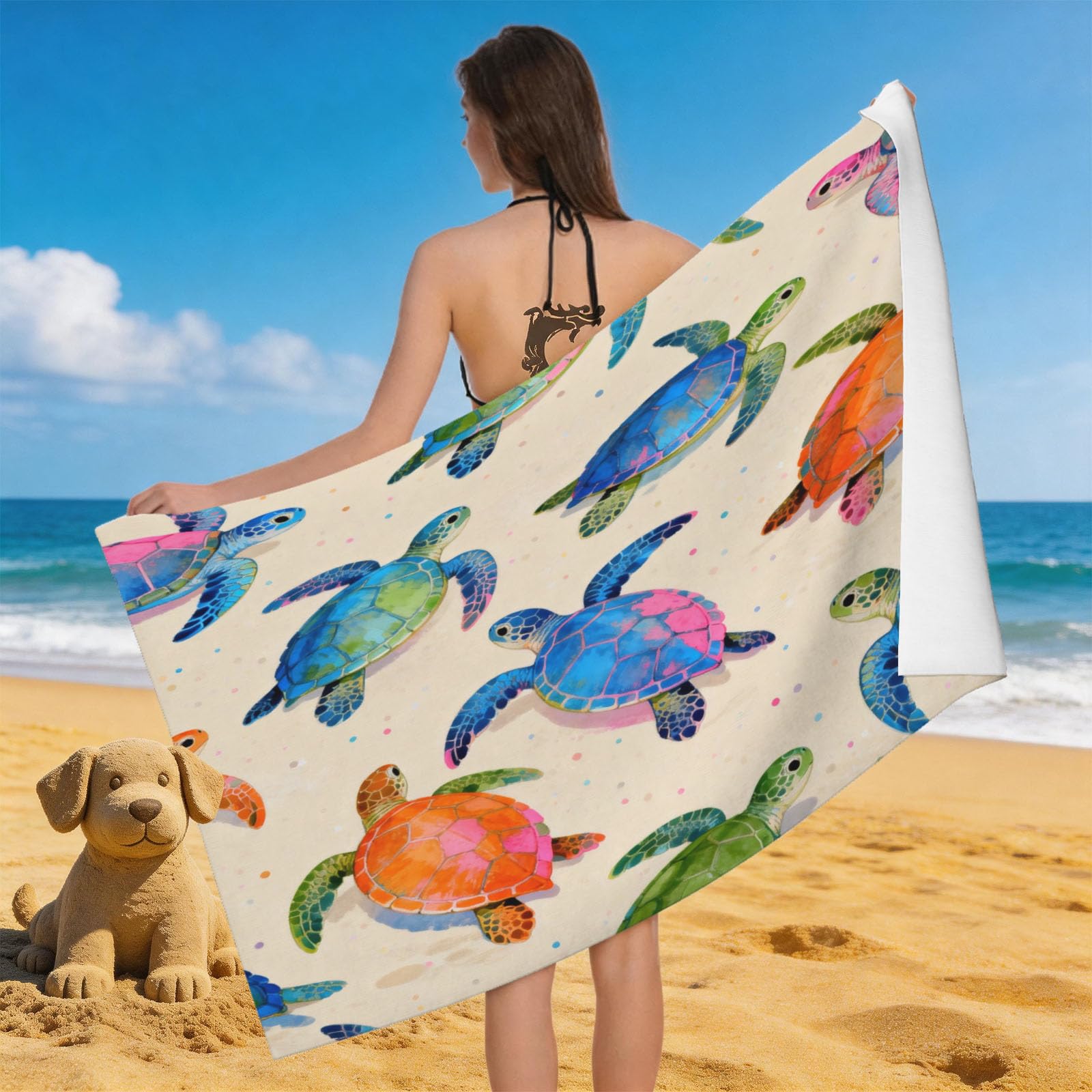 Leichong Men's Multicolour 3D Sea Turtle Beach Towel Microfiber Soft Quick Dry For Adults, Ocean Life Bath Towel Lightweight Soft Absorbent For Travel Swimming Pool Sports, 75 X 150 Cm