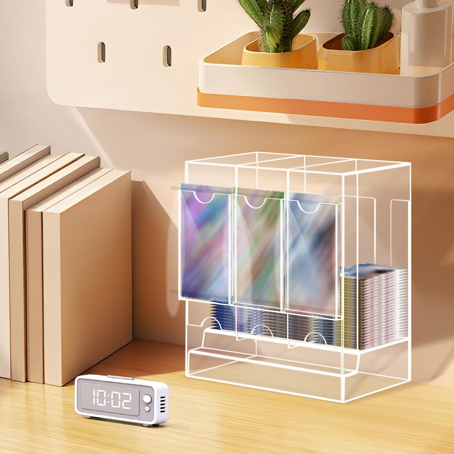 3-Slot Booster Pack Dispenser, Acrylic Card Dispenser Storage and Organizer 4mm Thick Acrylic Booster Box for Trading Card, Booster Packs, Sports Card, Fits 120 Booster Packs for Dispensing