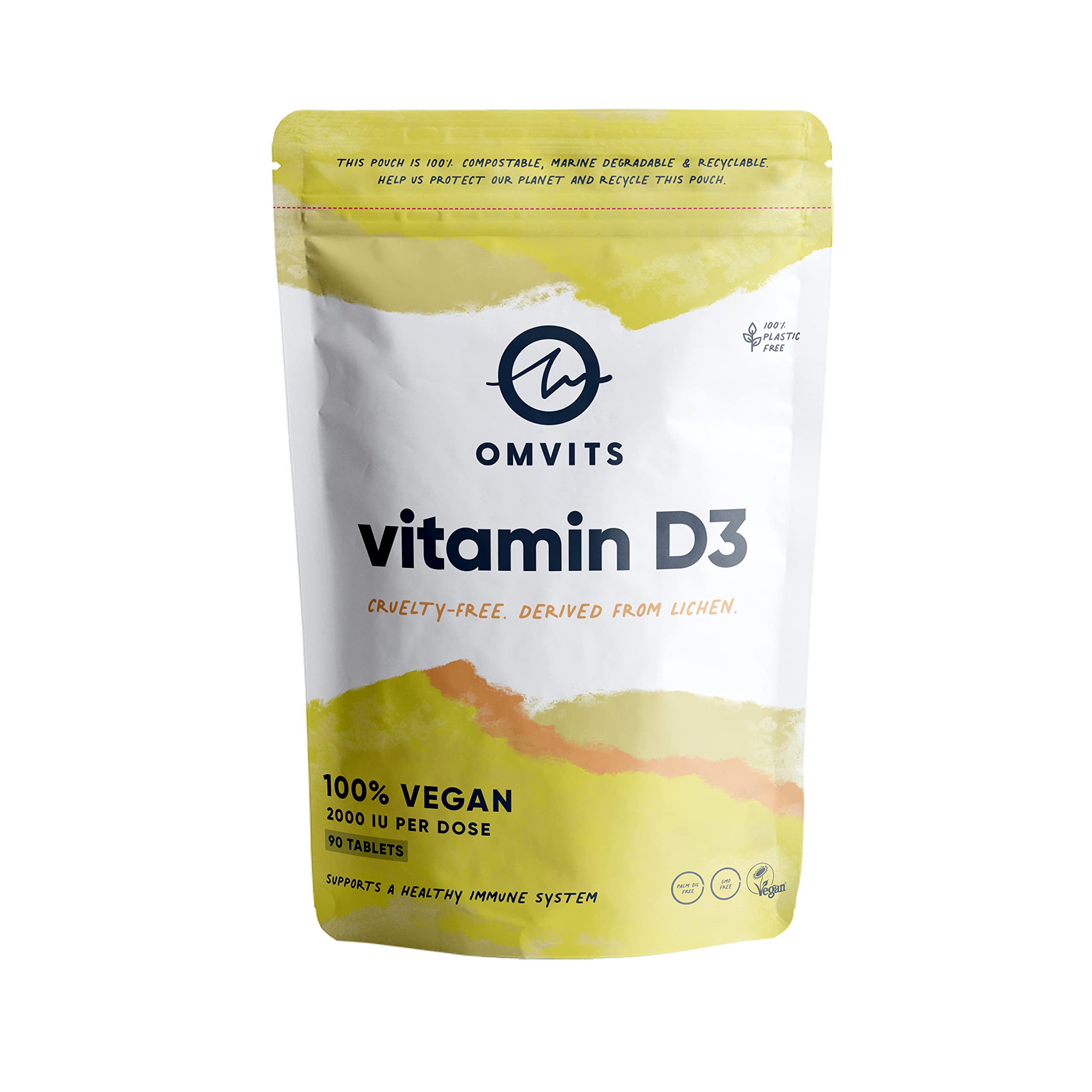 Omvits Vegan Vitamin D3, 2000 IU 90 High Strength Tablets in 100