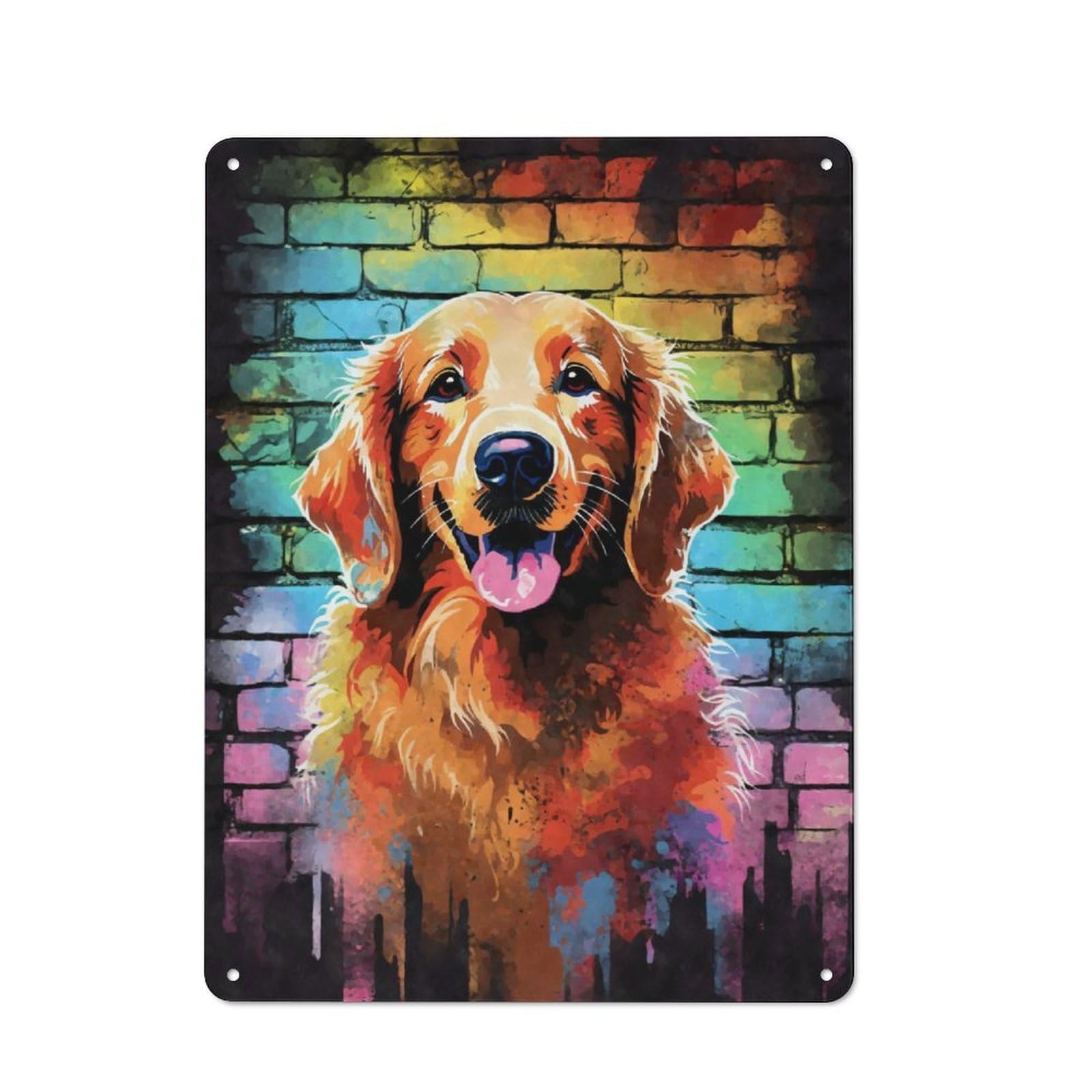 Junmoney Golden Retriever Graffiti 40X30cm Retro Metal Sign With For Café Or Restaurant, For Collectors Decorating Cafés And Restaurants