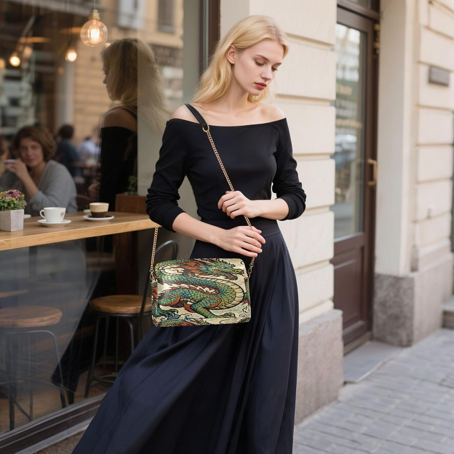 Crossbody Bags For Women Vegan Leather Fashion Chinese Dragon Colorful Croos Body Purses Waterproof Handbag For Travel