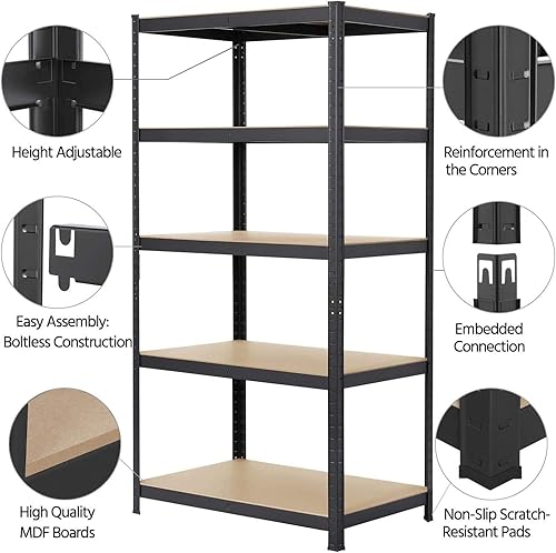 Miniatura 6 de Estantes de almacenamiento de metal para garaje, marco de acero resistente de 71 pulgadas, estante de almacenamiento multiusos con estantes