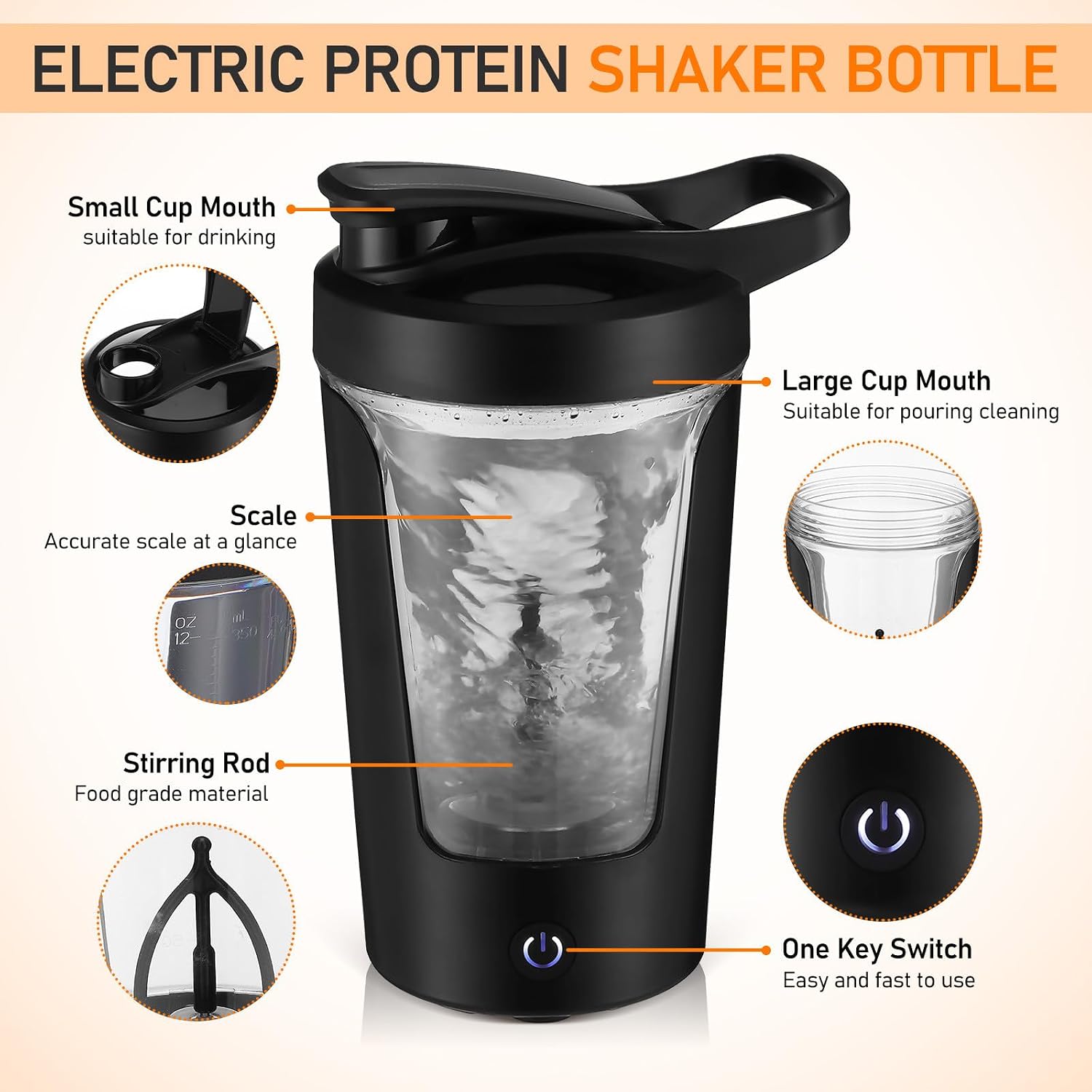 BESPORTBLE Electric Shaker Cup Rechargeable Self Stirring Coffee Mug Automatic Mixing Coffee Cup For Protein Shakes Soy Milk Drinks