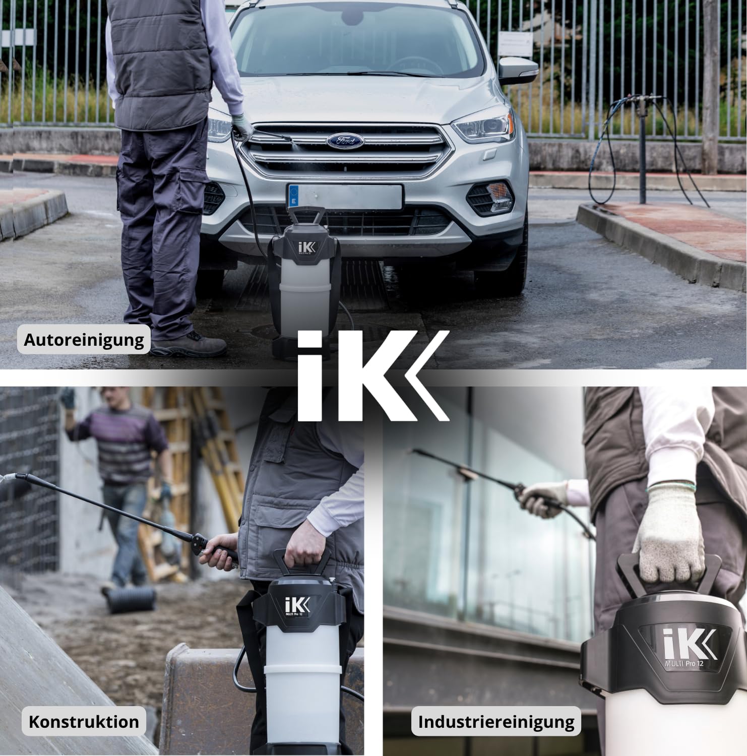 IK Multi Pro 12 Sprühgerät für Säuren 10 l - Besonders robust | Für aggressive Chemikalien - Detailing, Reinigung und Desinfektion - Edelstahlgriff, 1,5 m Schlauch, 47 cm Lanze