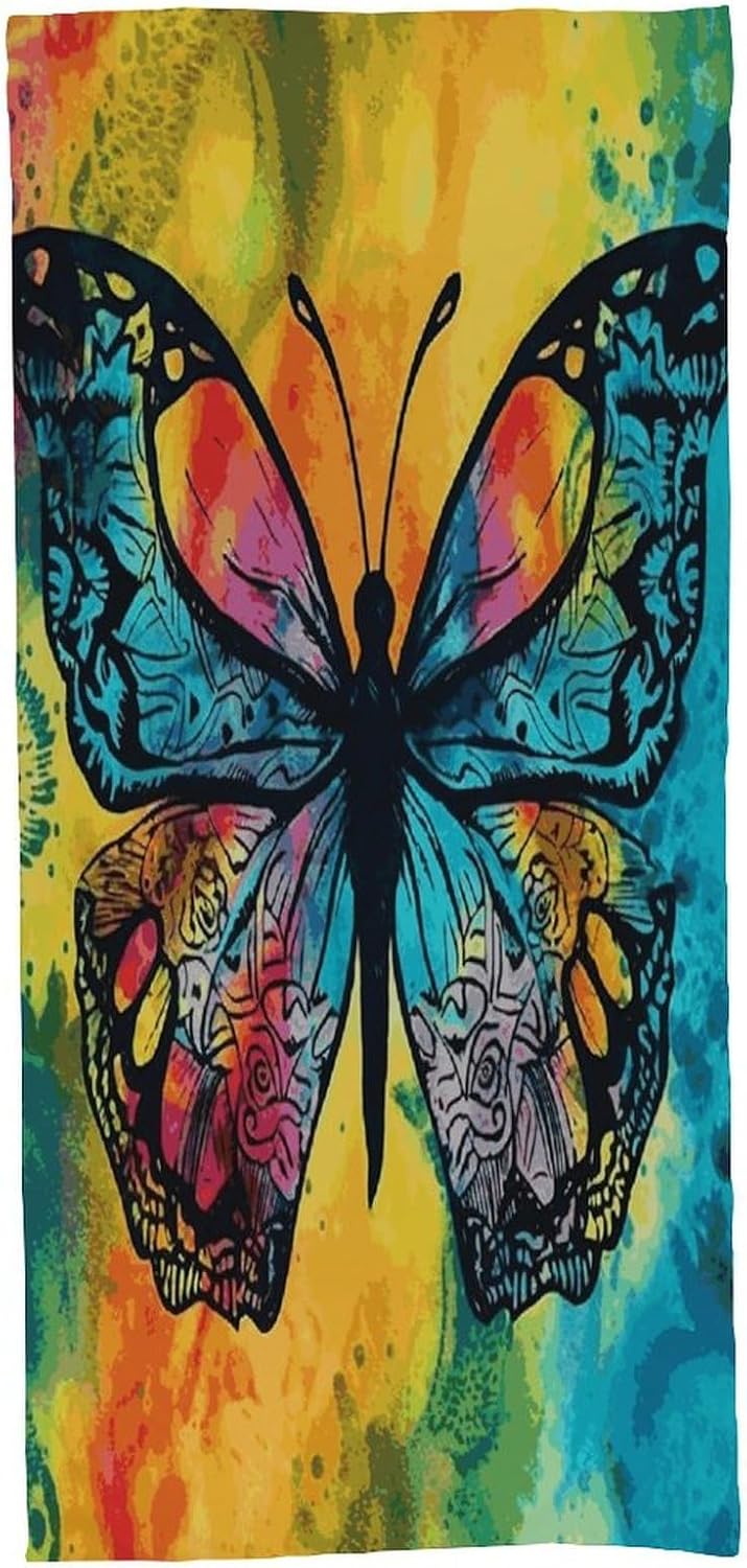 Butterfly Tie Dye Towel Vacation Accessories Essentials Soft Lighterweight，Bath Towel for Adults Women Men，Bath Towels Gift for All Occasions, Machine Washable.