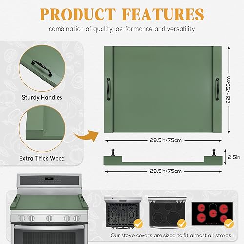 Miniatura 8 de Cubierta para estufa de fideos con asas para estufa eléctrica, estufa de gas (madera de acacia)