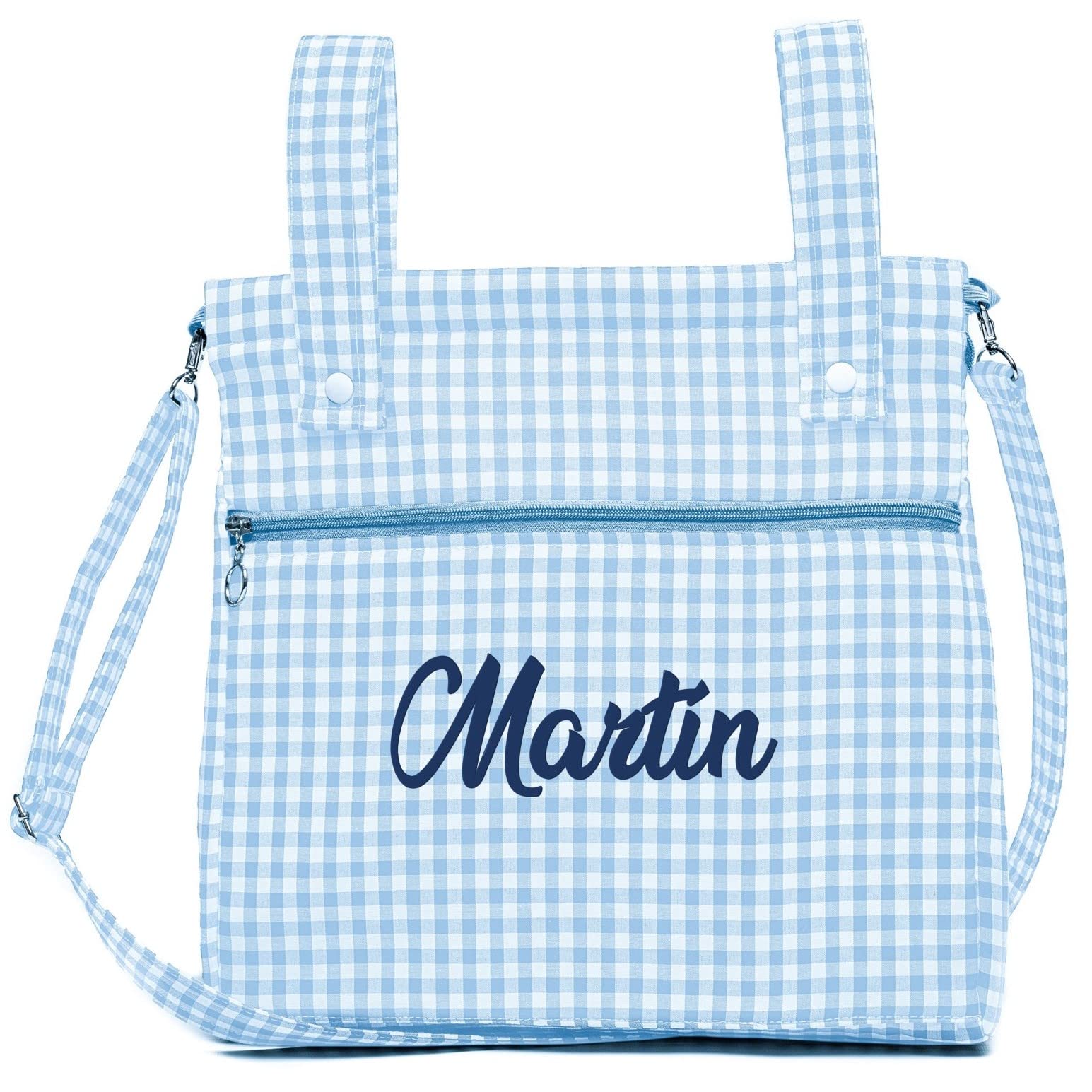 Bolsa panera de algodón vichy personalizada con nombre bordado - Bolso carro - Talega carrito de bebé - Nenel