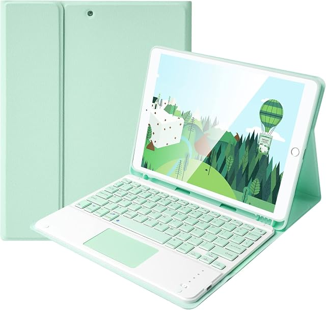Lively Life Bluetooth Keyboard Case with Touchpad for iPad 10.2 9th 2021/8th 2020/7th Generation 2019, iPad Air 3 2019, iPad Pro 10.5 2017, Built-in Pen Holder, Detachable Wireless Keyboard - Green