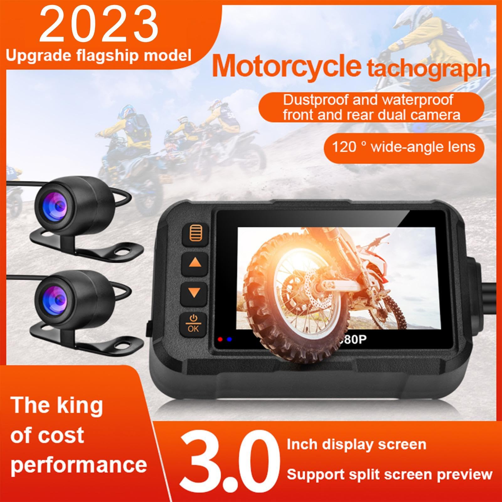 Cámara De Salpicadero Moto Delantera Y Trasera 3 Pulgadas Grabar Coches Motocicletas,Motocicleta, Grabación En 1080P, Resistente Al Agua Gran Angular, Vista Frontal A