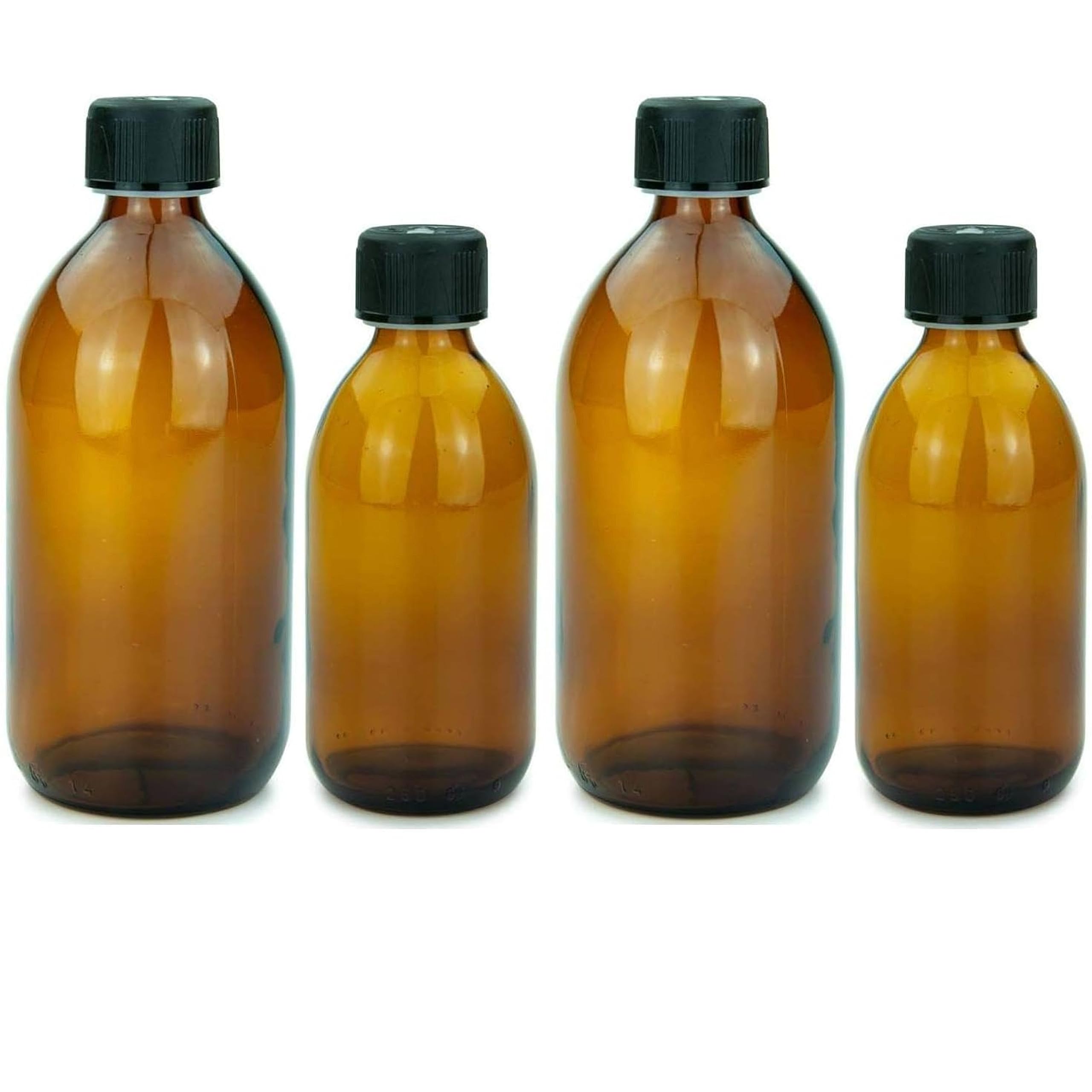 mikken 4 brown glass bottles 2 x 250 ml + 2 x 500 ml with screw caps