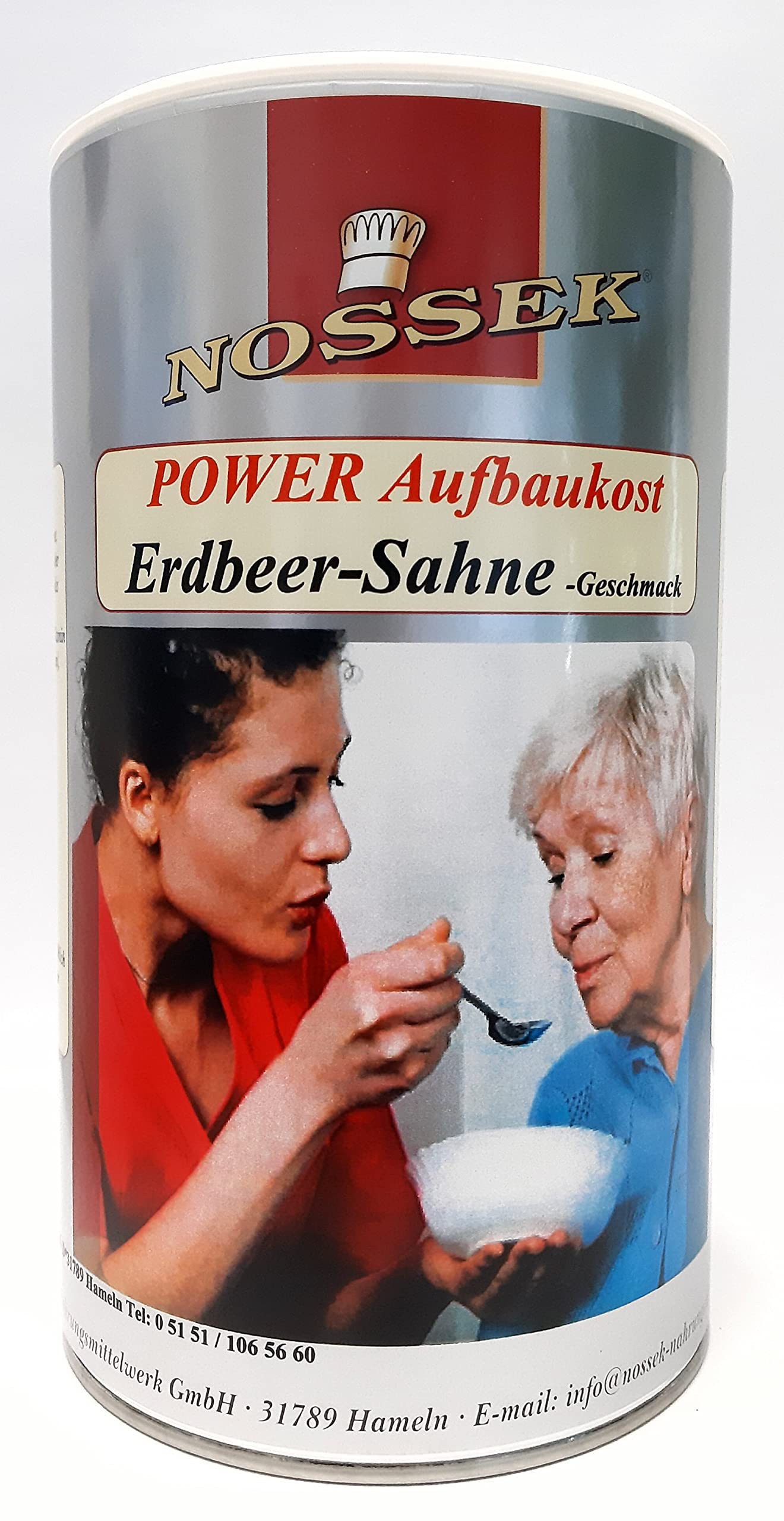 NOSSEK Aufbaukost ERDBEER-SAHNE-GESCHMACK 900 g Dose - zur zusätzlichen hochkalorischen Ernährung/mit Mineralstoffen u. Vitaminen/mit Ballaststoff Inulin/kalorienangereichert