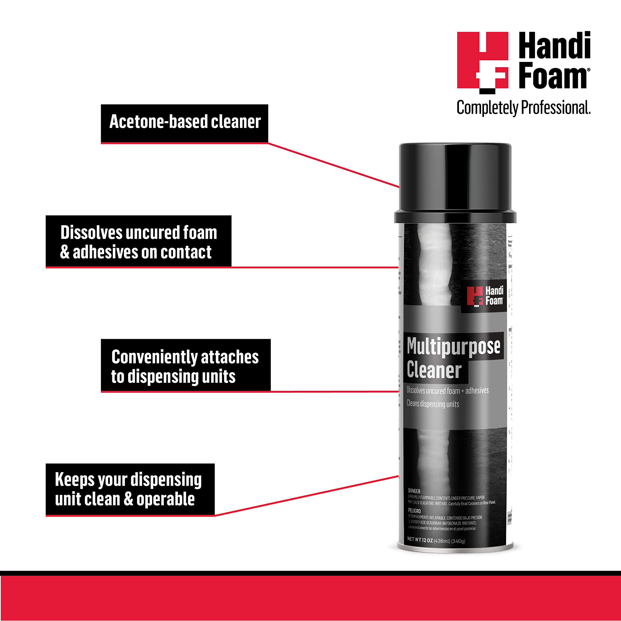 HandiFoam Handi-Cleaner, 12 oz., Multi-Purpose Spray Solvent Cleaner, Dissolves Uncured Foam; Do It Yourself Spray Foam Solvent Cleaner; Compatible with Spray Actuator or Handi-Tool Dispensing Unit