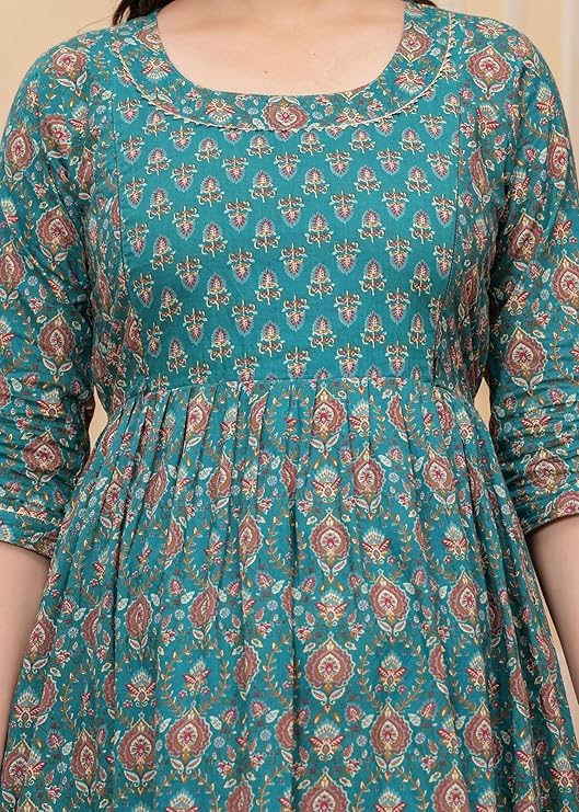 Anuom Women's Cotton Floral Printed Maternity Feeding Kurti with Zipper Maternity Gown for Women - Image 5