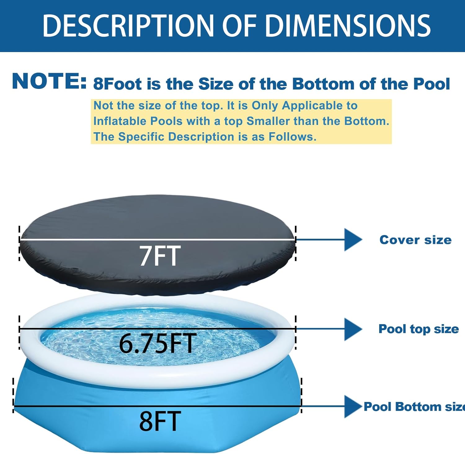 8FT Pool Cover for Round Inflatable Above Ground Pool, Outdoor Top Ring Inflatable Swimming Pool Cover, Suitable for Fast Set, Easy Set Inflatable Pool