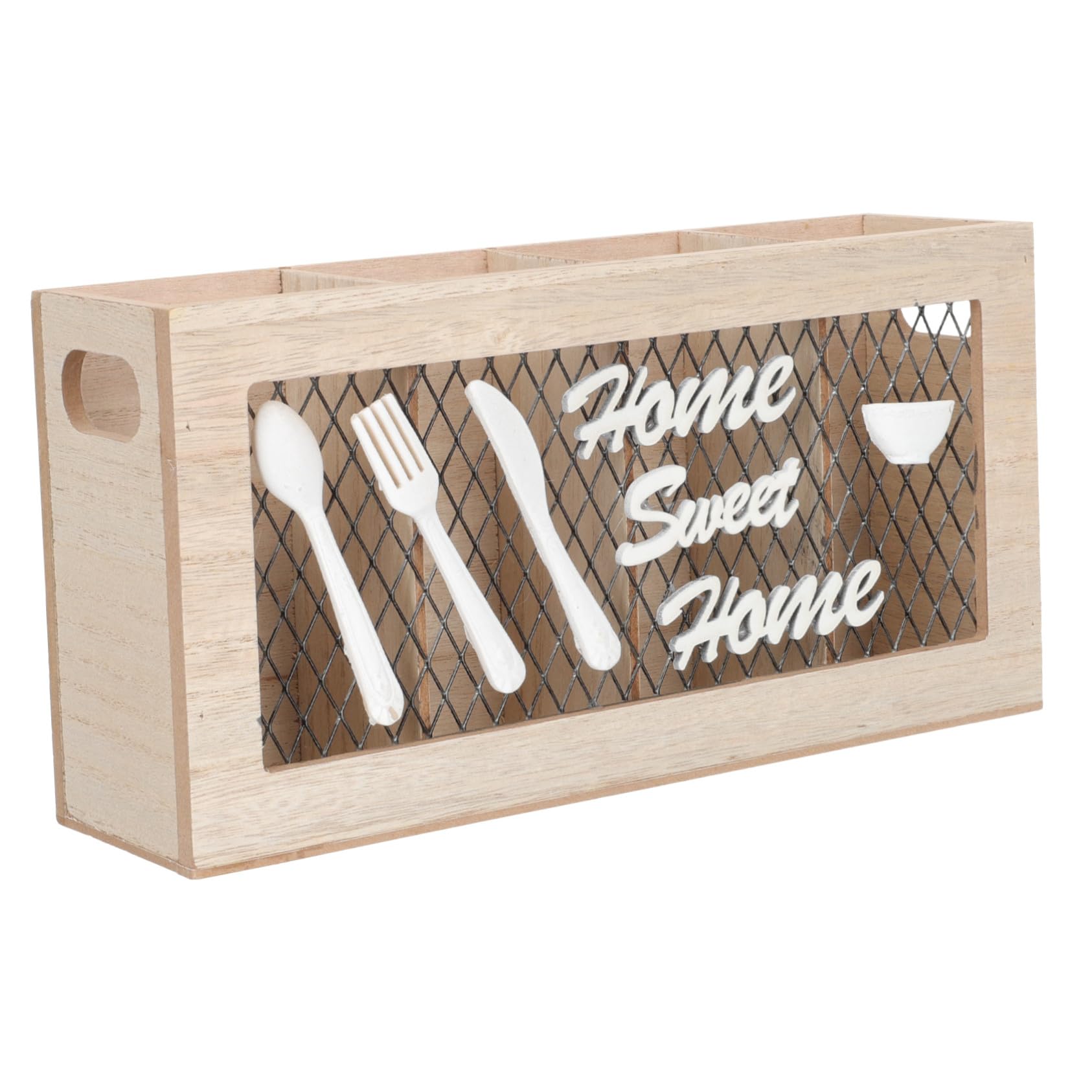 Porte-Couverts Rustique Bois 30x15x8 Cm 4 Compartiments Réglables Organiseur D'ustensiles Cuisine Comptoir Rangement Couverts Multifonction Maison