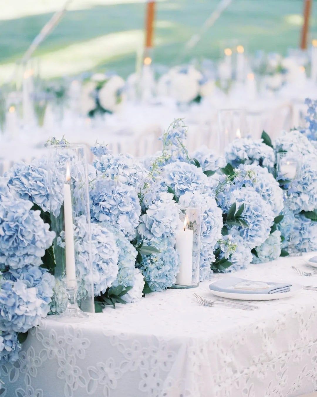 Coferset 5pcs Hydrangea Artificial Flowers Real Touch 20 inch Lifelike Hydrangea Flower for Home Wedding Office Party Living Room Decoration (Baby Blue)