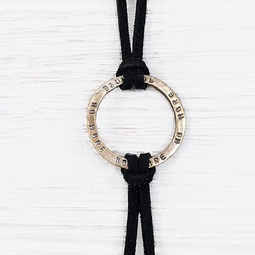 Miniatura 2 de Reversible NO MORE Stamped Peruvian Bronze Infinity Circle Wrap Bracelet, Black Adjustable Faux Suede Leather Cord, Friendship Support Bracelet