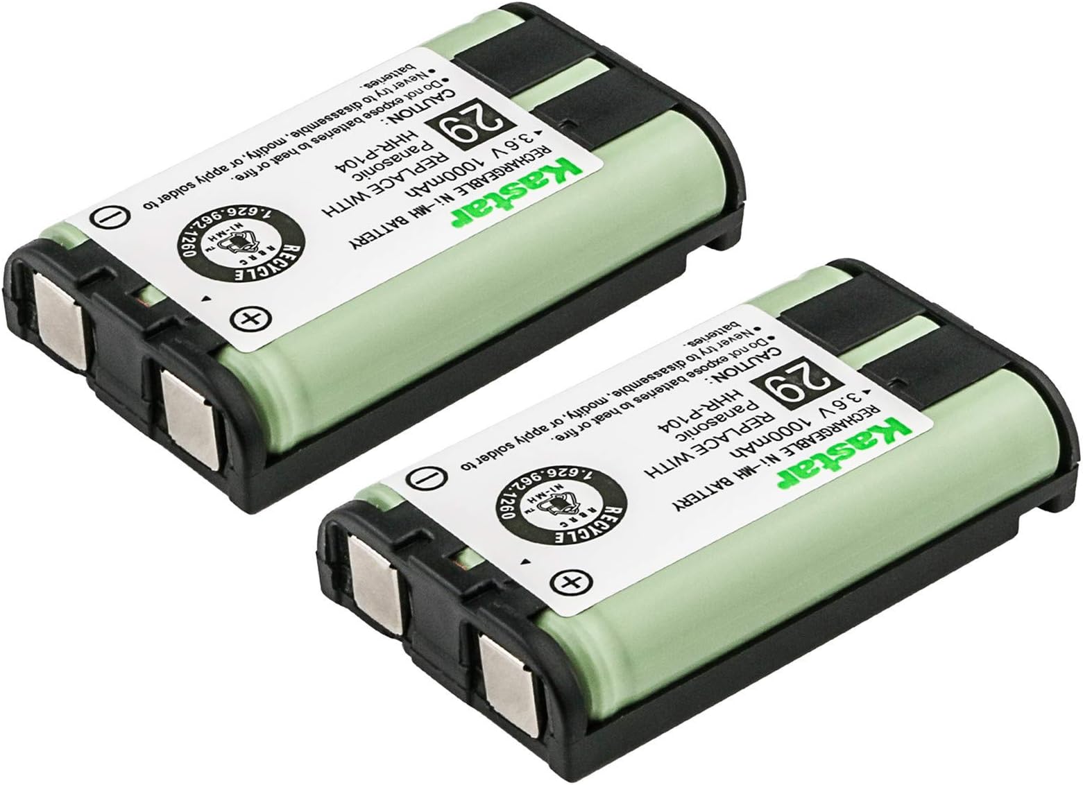 Kastar Cordless Phone Battery for Panasonic HHR-P104 HHR-P104A Type 29, Panasonic KX-FG6550 KX-FPG391 KX-TG2388B KX-TG2396 - Pack of 2