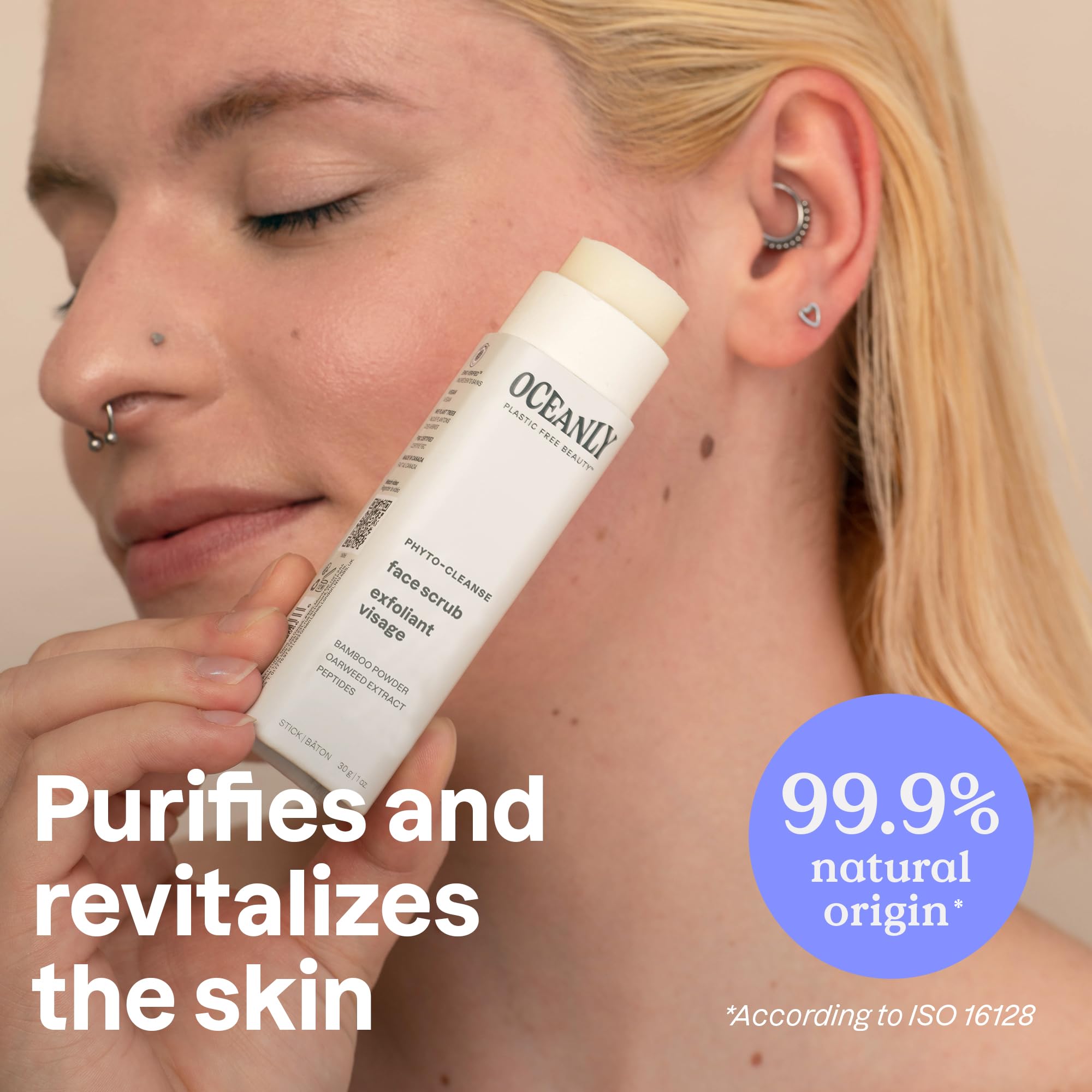 ATTITUDE Oceanly Face Scrub Stick, EWG Verified, Plastic-free, Plant and Mineral-Based Ingredients, Vegan and Cruelty-free Beauty Products, PHYTO CLEANSE, Unscented, 1 Ounce
