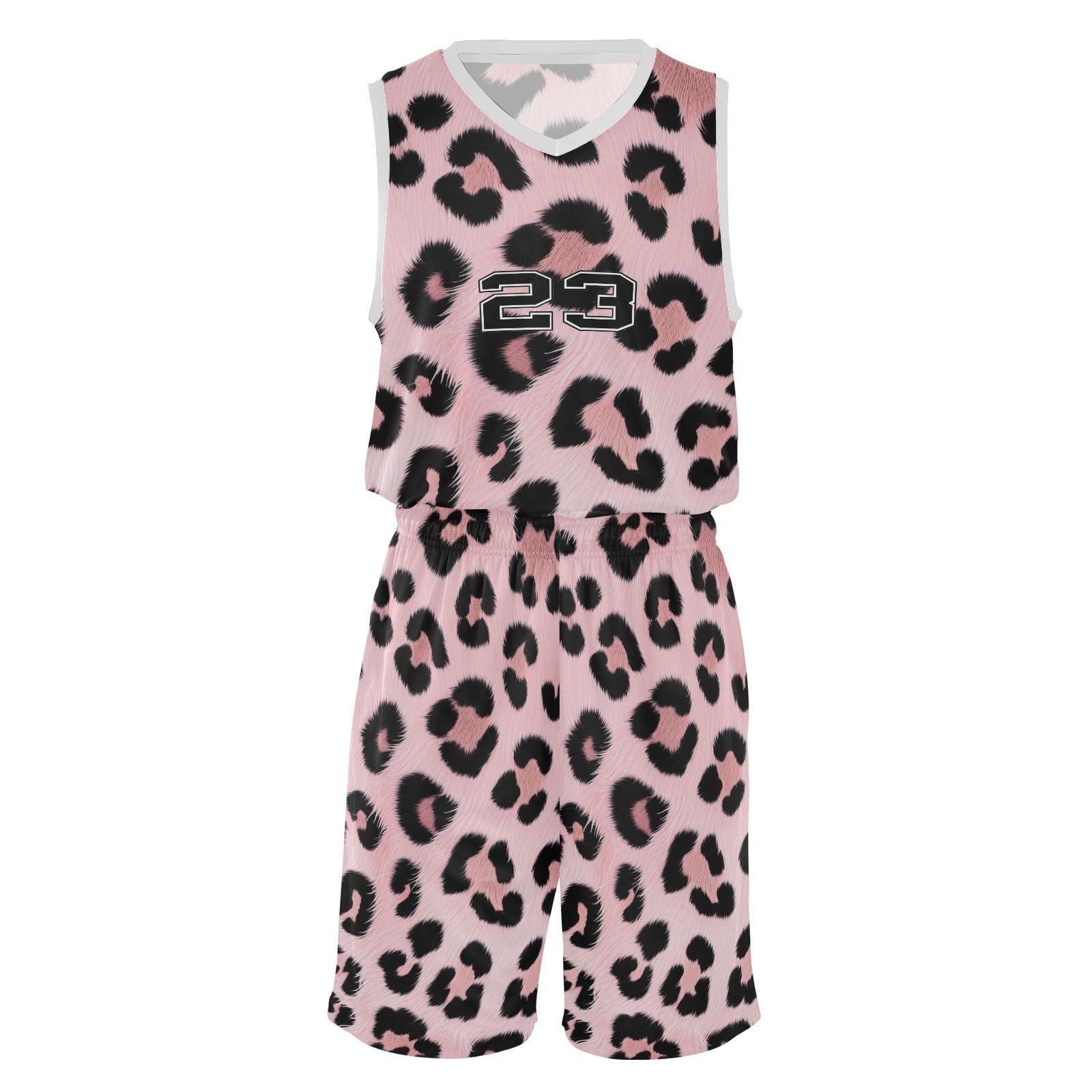 FLildon Leopard Pink Boys Basketball Jersey Set Tank Top Shorts Tracksuit Sport Training Suit for Kids