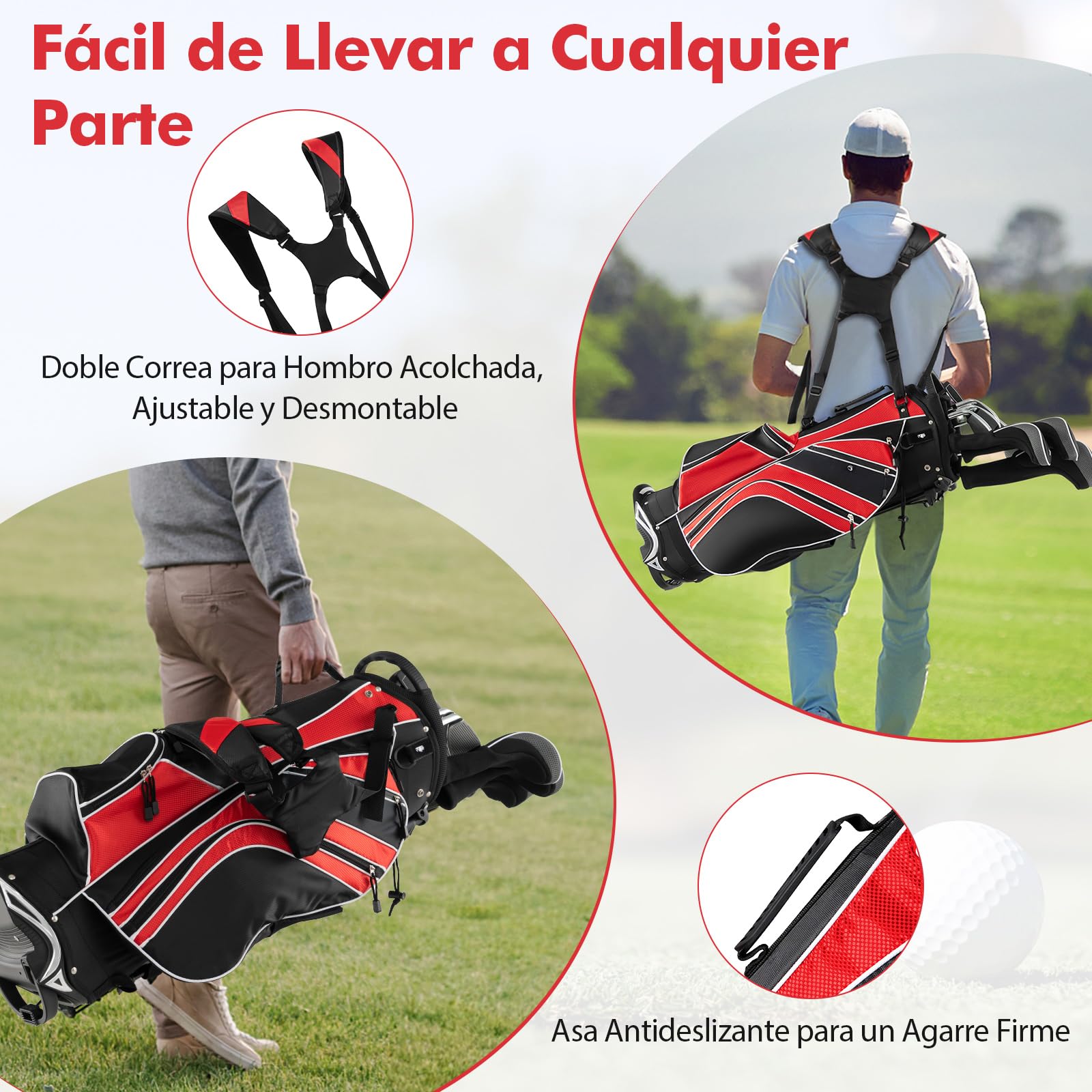 COSTWAY Bolsa de golf, Bolsa de Palos de Golf con 5 Divisores, 7 Bolsillos con Cremallera, Paragüero, Bolsa de Golf Ligera y Portátil con Correa para el Hombro (rojo)