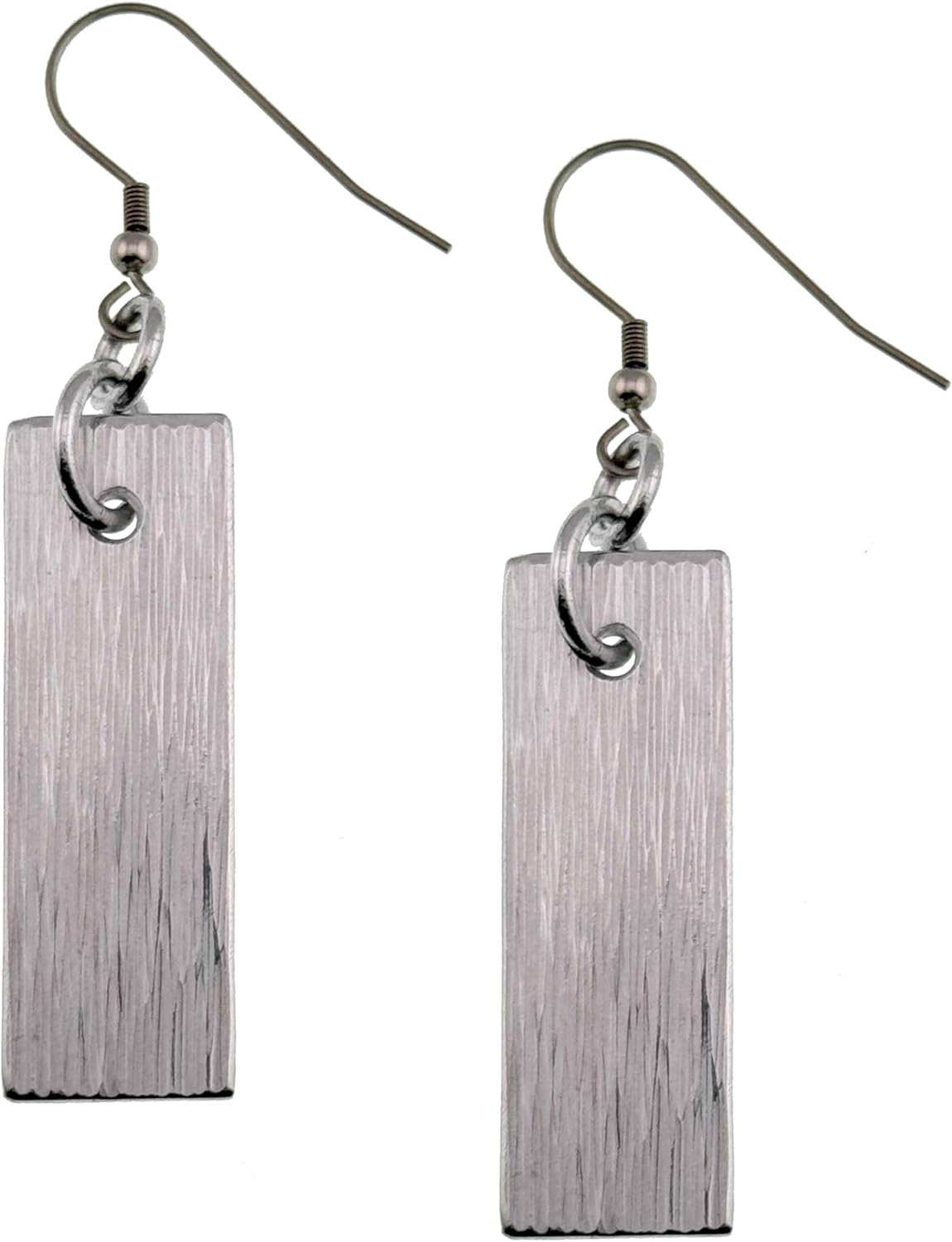 John S. Brana Bark Textured Aluminum Plank Earrings, Silver Tone, 2 Inches Long, Lightweight, Hypoallergenic Stainless Steel French Ear Wires, Handcrafted