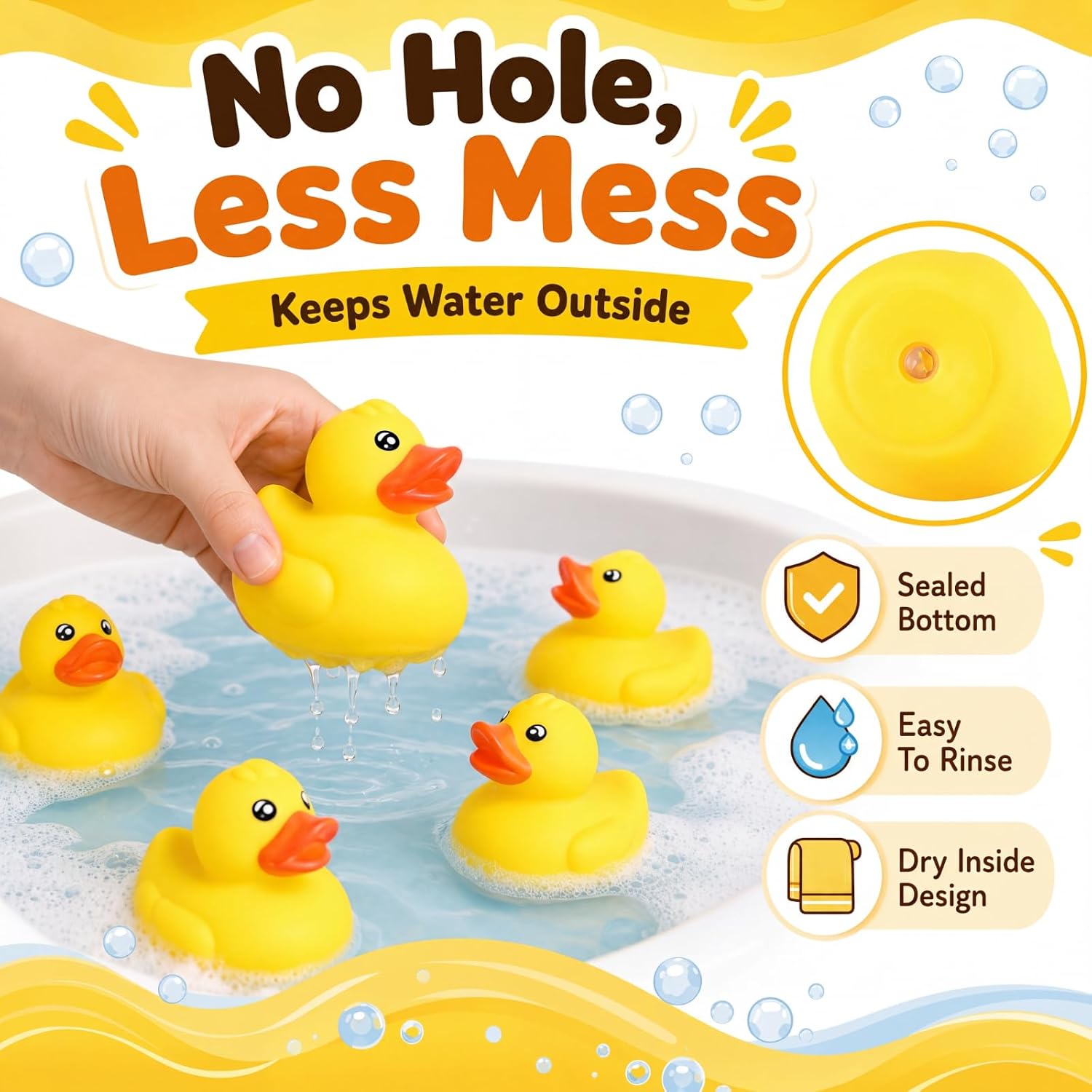 Lenwen 50 Pcs 2.2 Inch Rubber Ducks No Hole Waterproof Bath Toy with Plug image 5