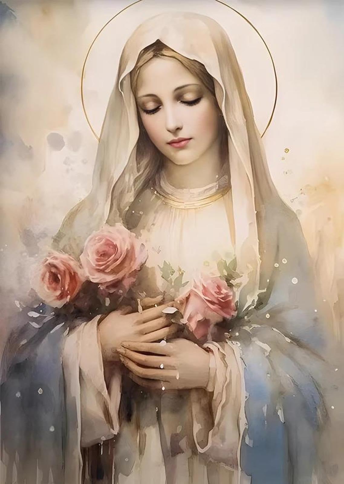 Baibexing Vintage Blessed Virgin Mary With The Child Catholic Christian Prayer Art Poster Canvas Painting Wall Prints Picture Home Decor A7 40X50Cm Unframed