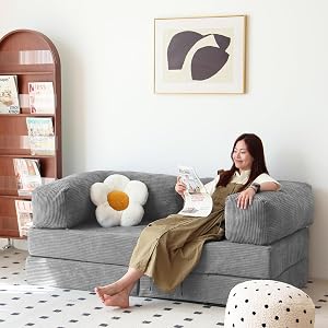 Free Combination Convertible Folding Sofa Bed, Armless Foam Floor Sofa, Sleeper Floor Couch for Living Room and Bedroom Sleeper Chair with Pillow Twin size (Harbour Grey)
