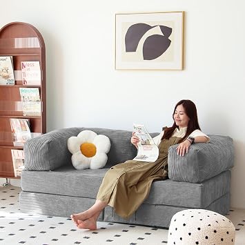Free Combination Convertible Folding Sofa Bed, Armless Foam Floor Sofa, Sleeper Floor Couch for Living Room and Bedroom Sleeper Chair with Pillow Twin Size Harbour Grey