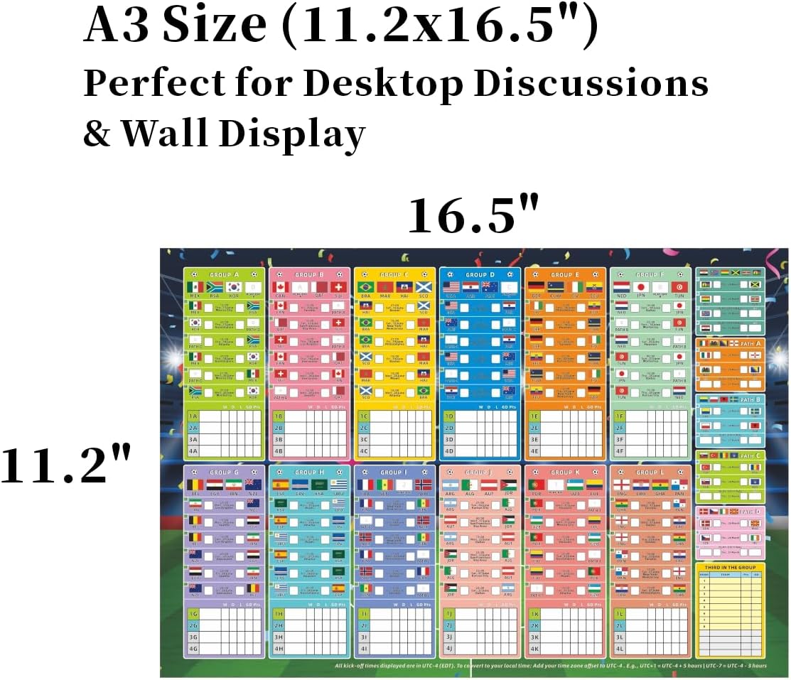 HOMIEVAR 2026 World Cup 7-in-1 Soccer Schedule Posters Set 11x16inch Group Stage Matchup, Knockout Path Bracket Interactive Flag Sticker Wall Chart Decor for Football Fans - Image 3
