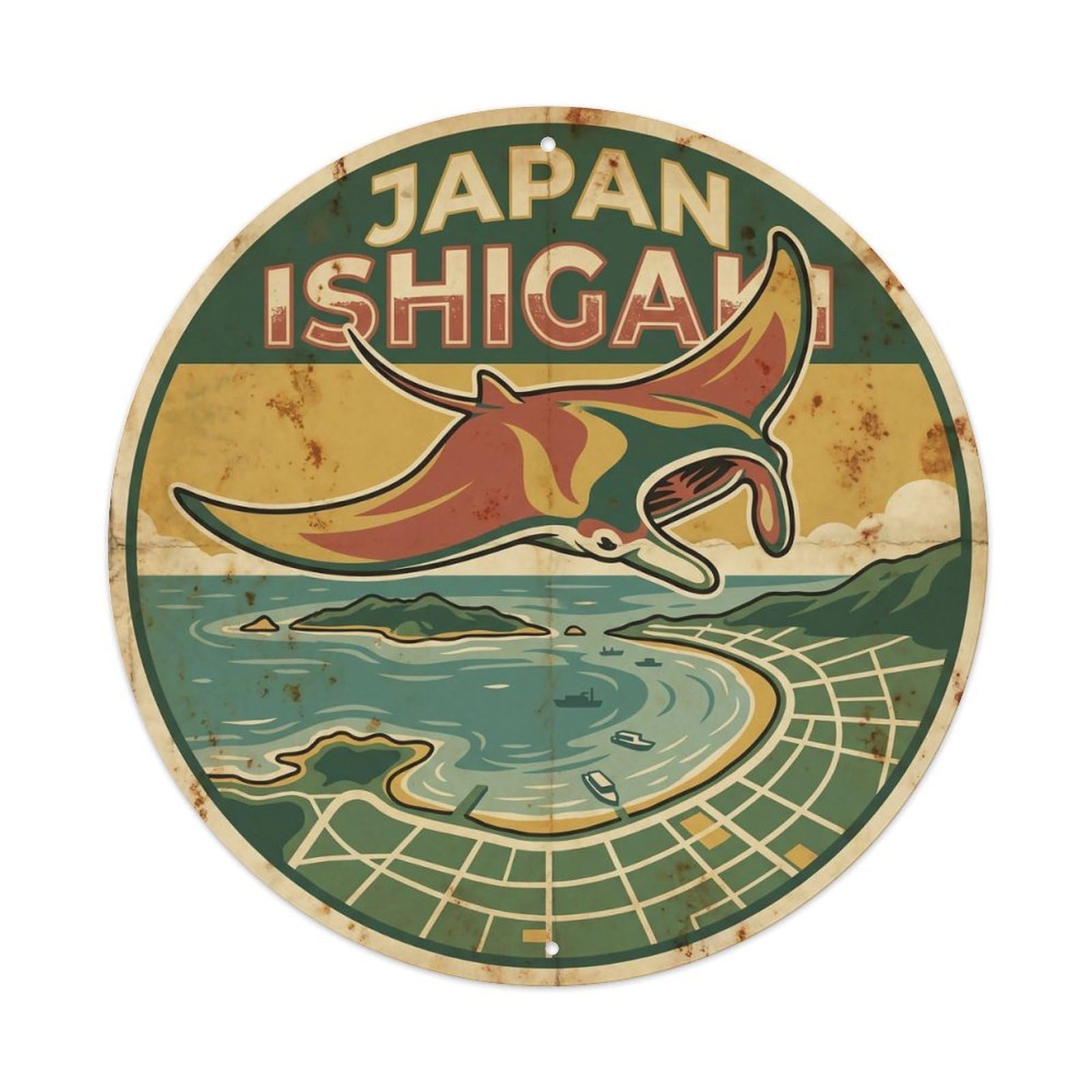 Odgynaw 8X8inch(20X20cm) Japan Ishigaki Island Ocean Coast Resort Metal Tin Sign