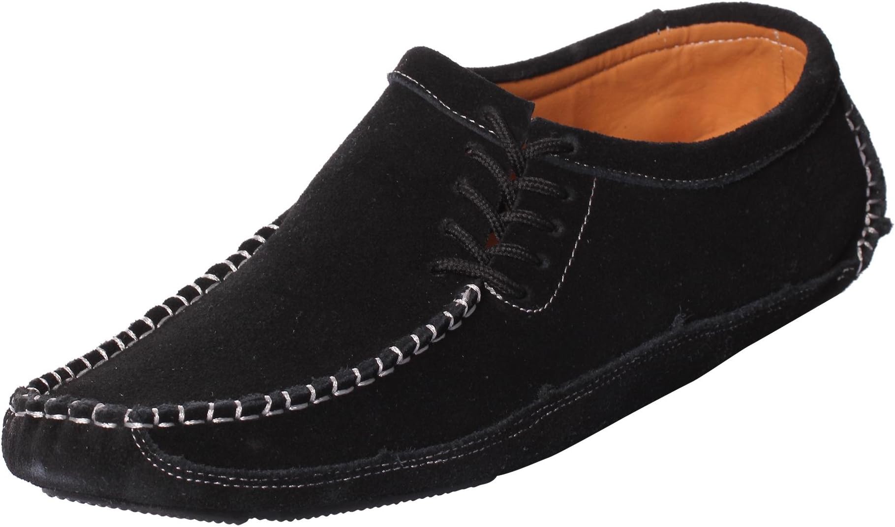 CAIHEE Men's Suede Loafers Driving Shoes Mocassins with Lace-up Details