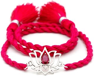 Meenakari Pure 925 Sterling Silver Lotus with Zircon Rakhi set with Roli Chawal, Rakshabandhan Greeting Card and Authenticity certificate For Brother/Men/Unisex