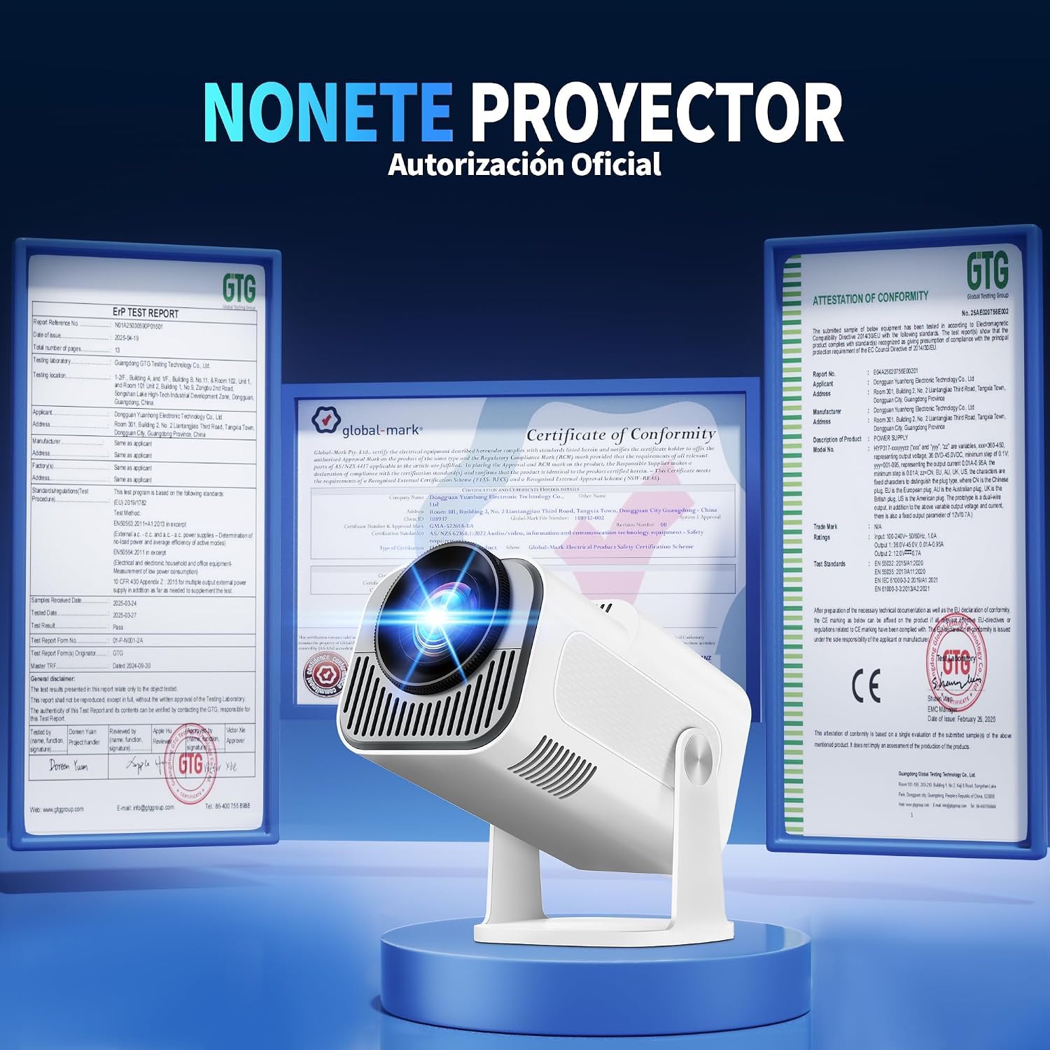 [App Integrada] 2026 Upgraded Mini Proyector 4K 1080P Proyector Vídeo con WiFi 6 Bluetooth 5.2 Support Gira 270° Corrección Trapezoidal Automática para HDMI/Stick/TV PC/USB, Blanco