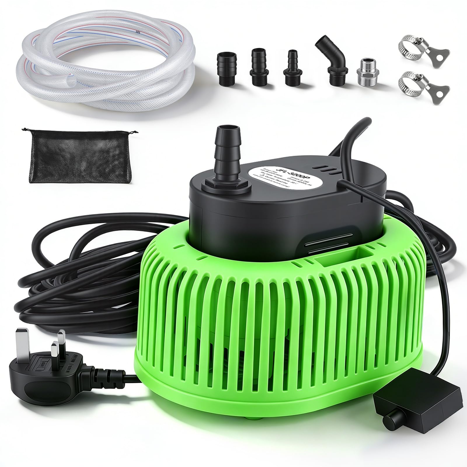 850GPH Submersible Water Pump, 75W Sump Water Pump with 16.4FT Hose, 25FT Power Cord, 5 Adapters, Automatic On/Off
