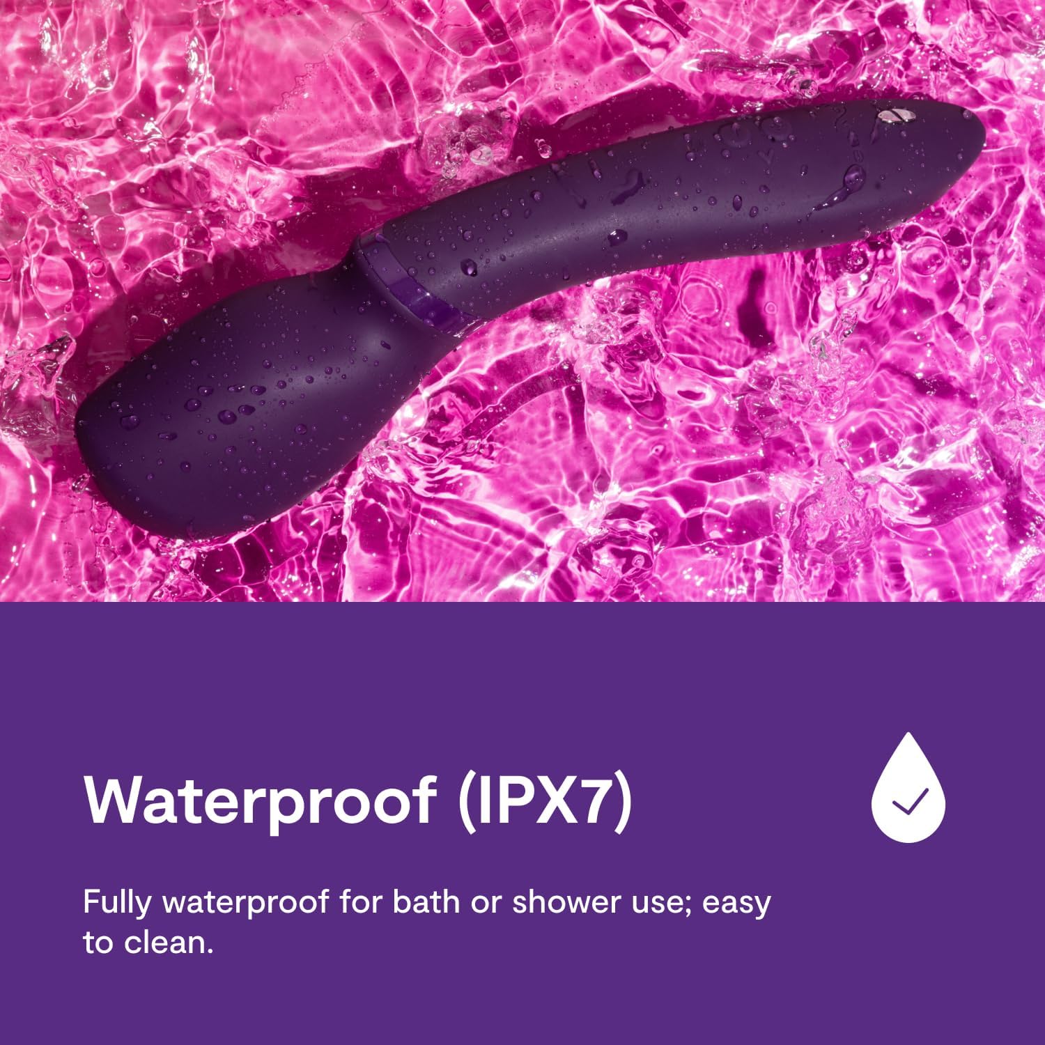 WE-VIBE Wand 2 submerged in water, demonstrating its IPX7 waterproof rating.