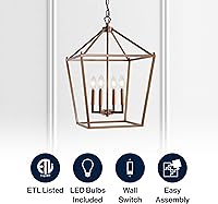 Vista 4 de JONATHAN Y JYL7437B 16" Farmhouse Lantern Chandelier, 4-Light Industrial Metal Cage Pendant Light in Antique Gold, Adjustable Hanging Ceiling