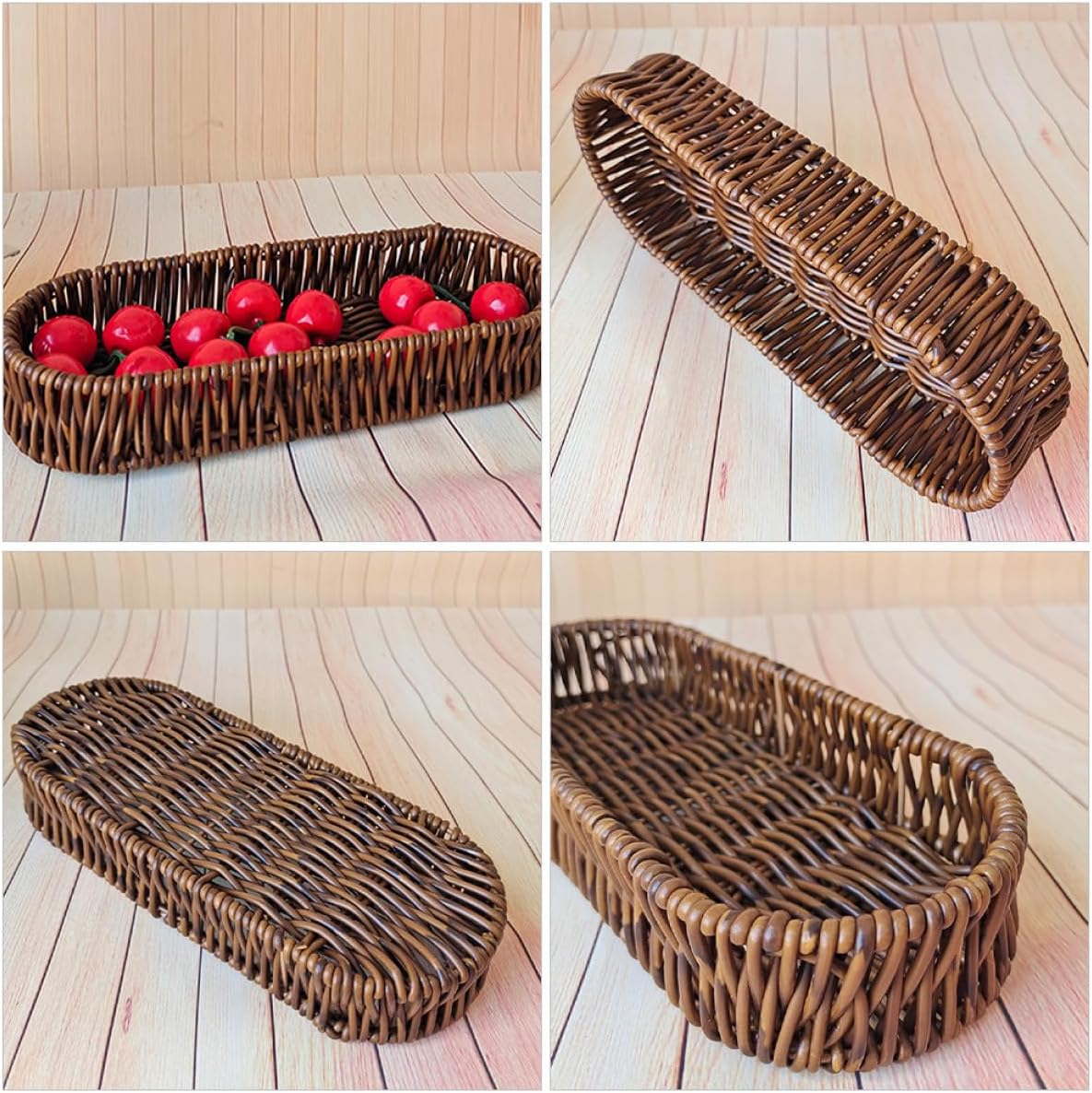 Oval Plastic Rattan Bread Serving Basket for Dining Table Home Use