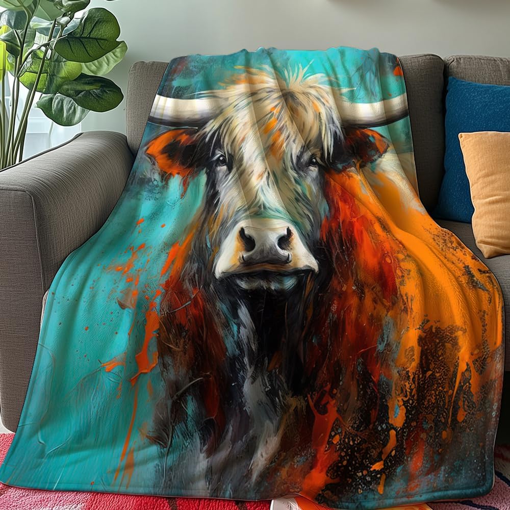 Highland Cow Throw Blanket Cute Cow Theme Gift, Country Western Decor Cozy for Women Queen Size Blanket Baby King Size for Kids Teenage Girl Girlfriend (59"x78")