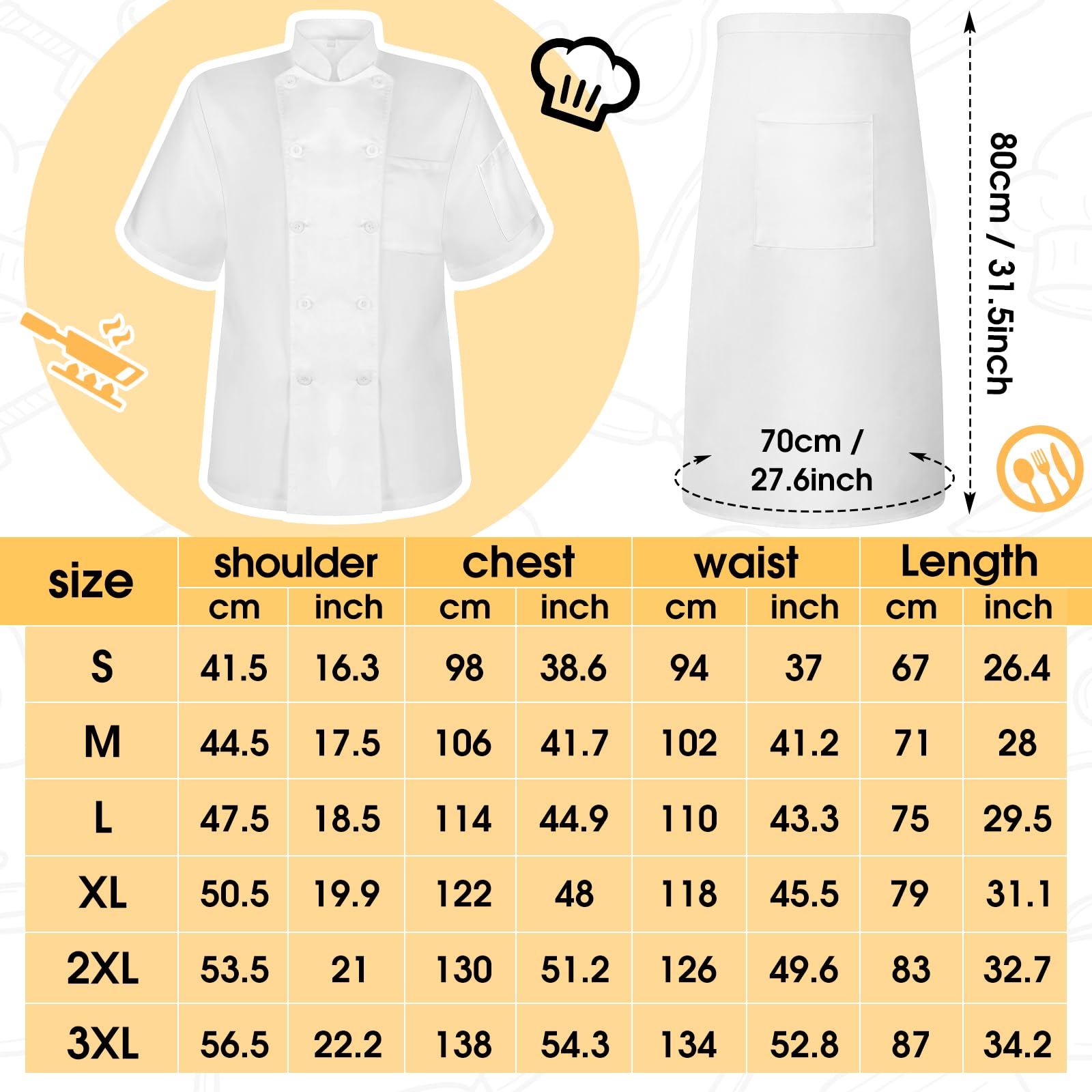 Hillban Halloween 3 Pcs Chef Unisex Costume Chef Tall Hat Coat Bistro Apron Set Chef Jacket Chef Coat Chef Apron for Man