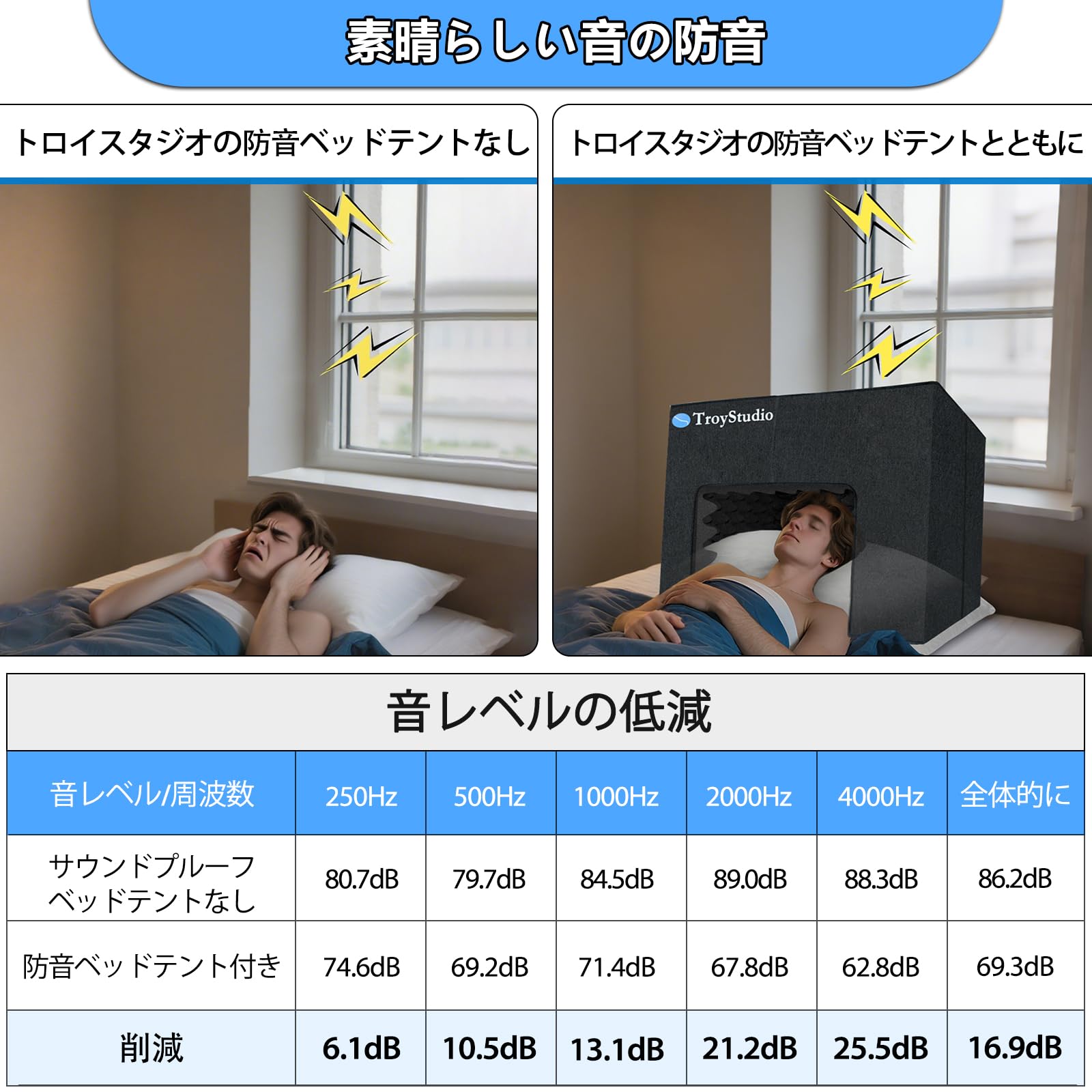 Amazon.co.jp: TroyStudio 防音ベッドテント、60 x 40 x 40 cm 吸音材