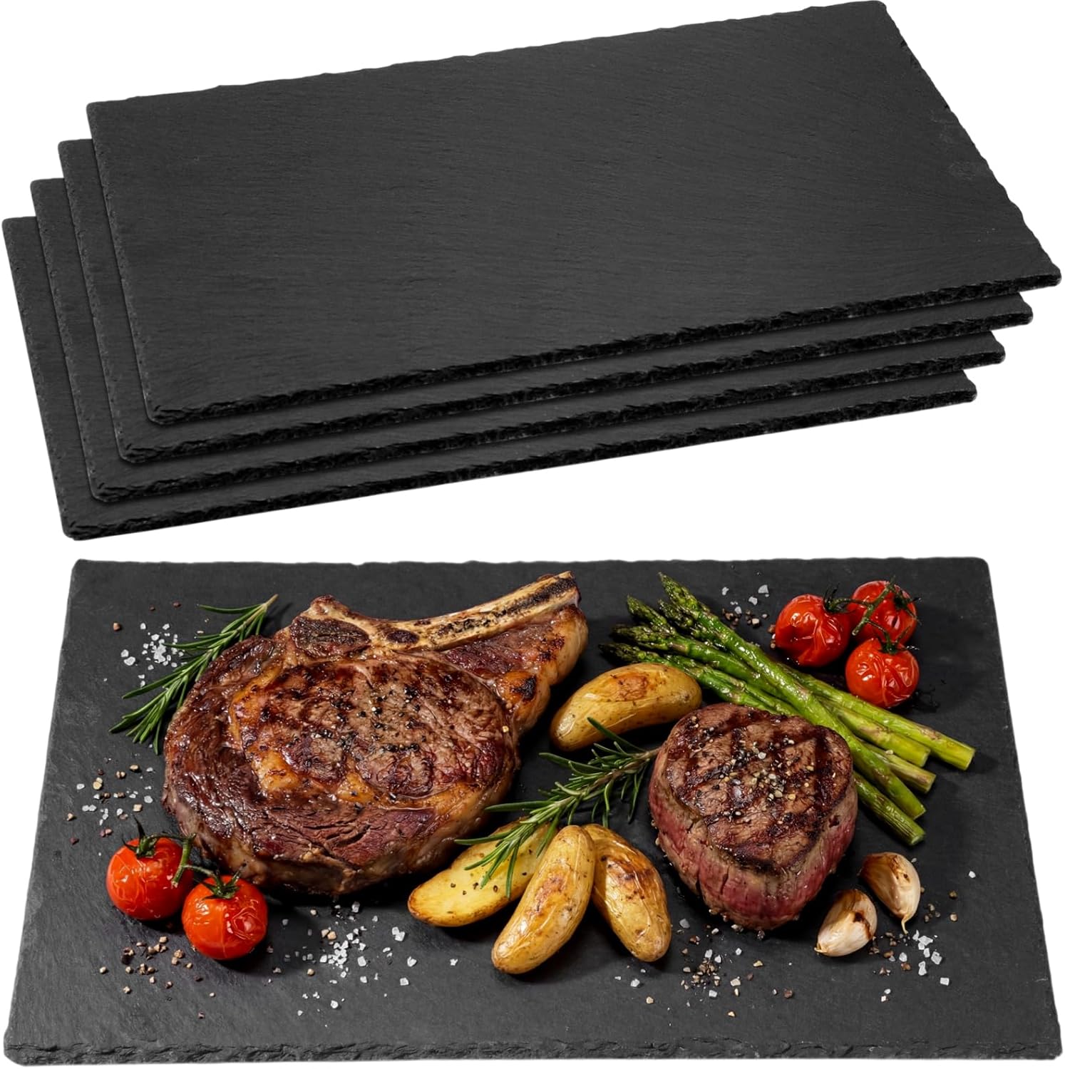Zhehao 4 Pack 16" x 10" Large Slate Cheese Boards for Meat Cheese Appetizer Platter Black Charcuterie Board Natural Slate Stone Plate Tray for Laser Engraving Wedding Party Housewarming Gift