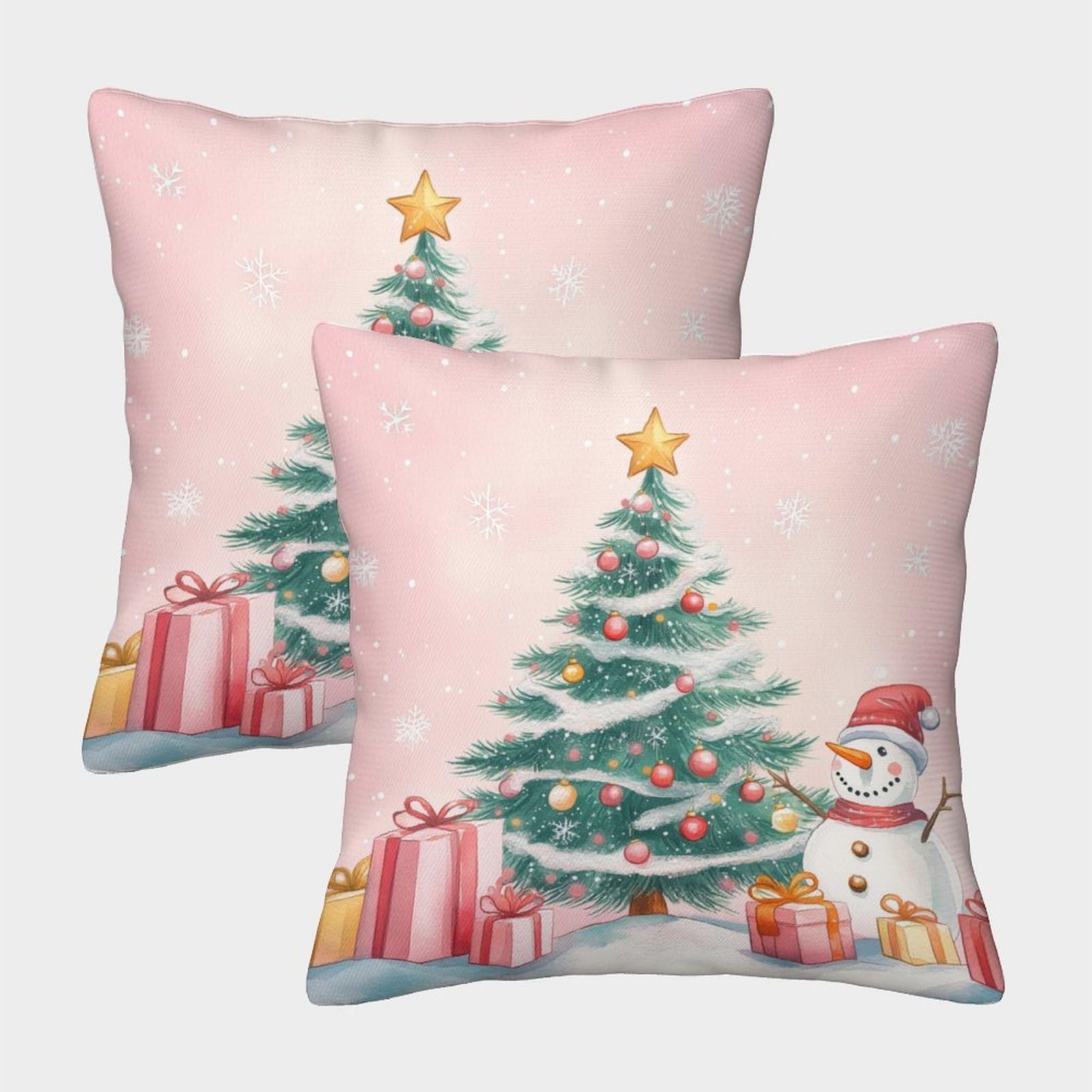 QFVANSIYO 3D Printed Christmas Tree Snowman Pillowcase Microfiber Bedroom Bedding Xmas Pillow Cover Soft for All Ages 40x40cm