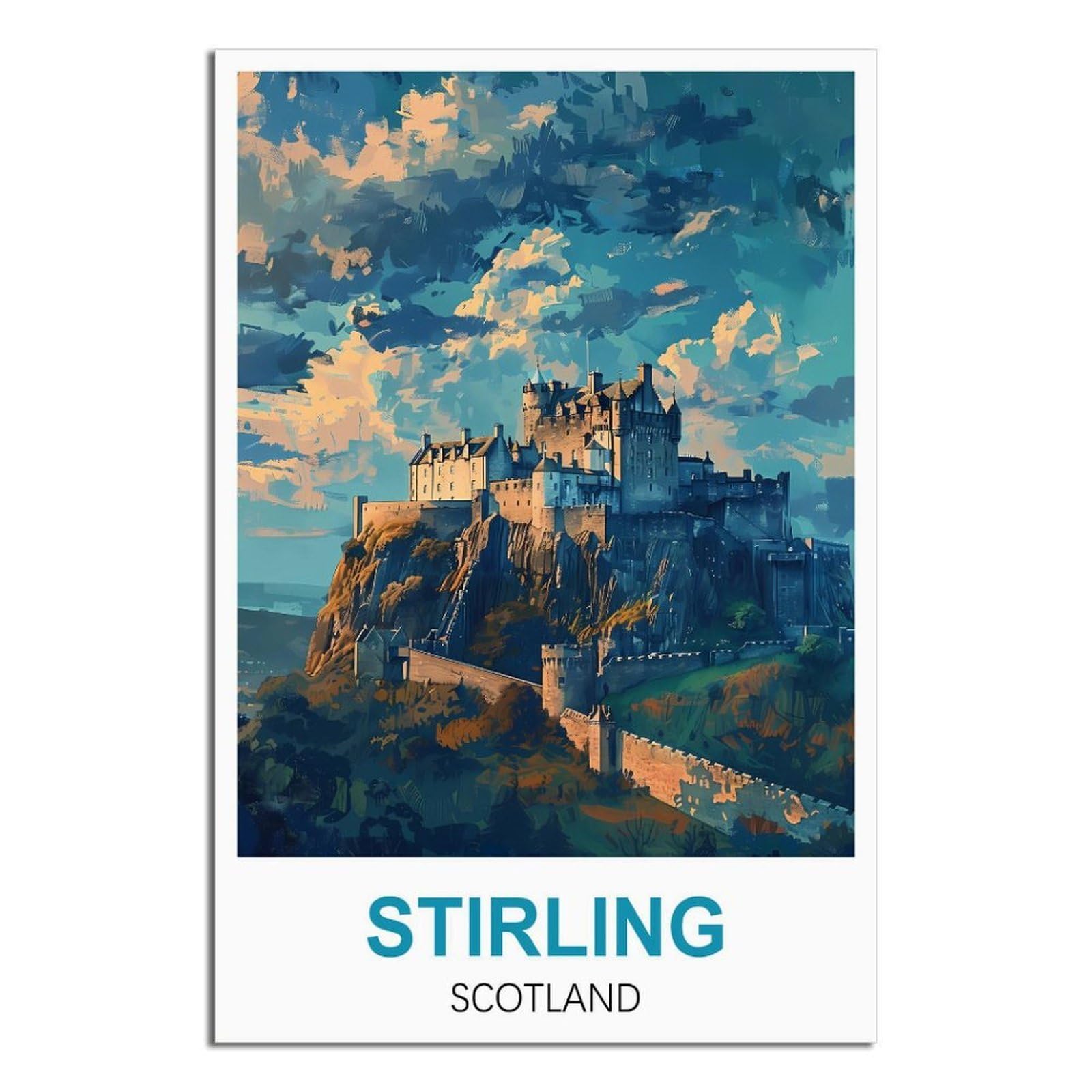 Sljgineu Unframe-Style Stirling Scotland Vintage Travel Posters Building 24X36inch(60X90cm) Canvas Wall Art Print Modern Painting Poster For Living Room Decor