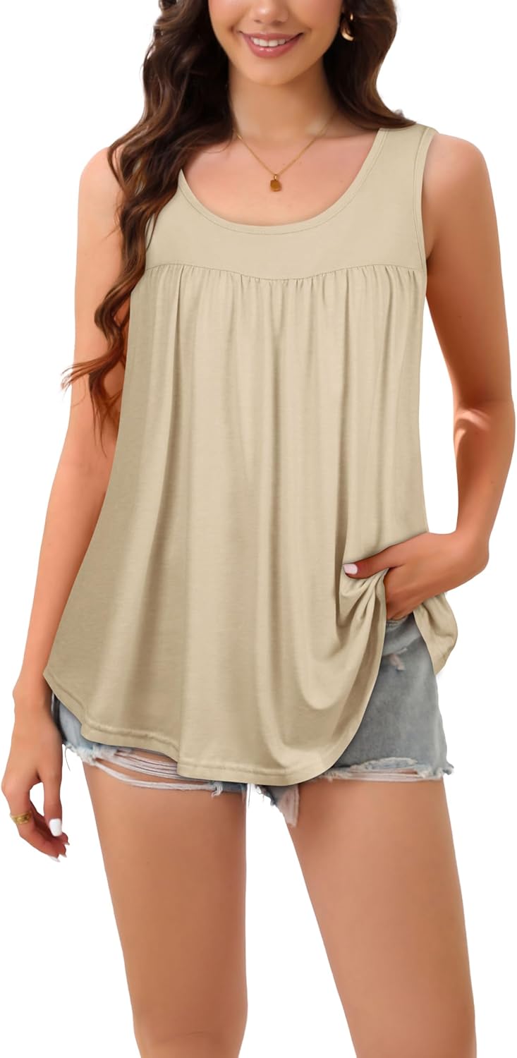 Womens Tank Tops Summer Sleeveless Blouse Crewneck Casual Loose Fit Tunic Shirt - Image 2